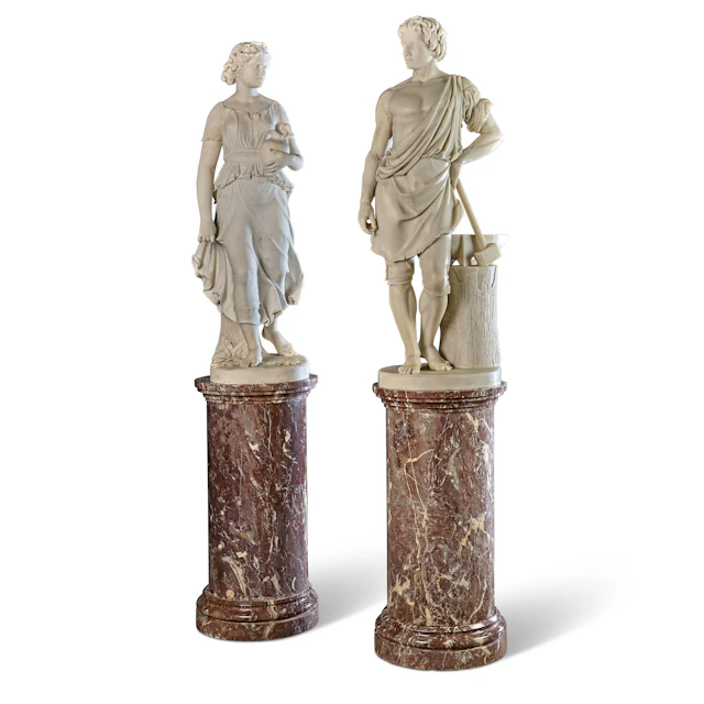 Two Marble Figures of a Classical Maiden Holding a Water Ewer and