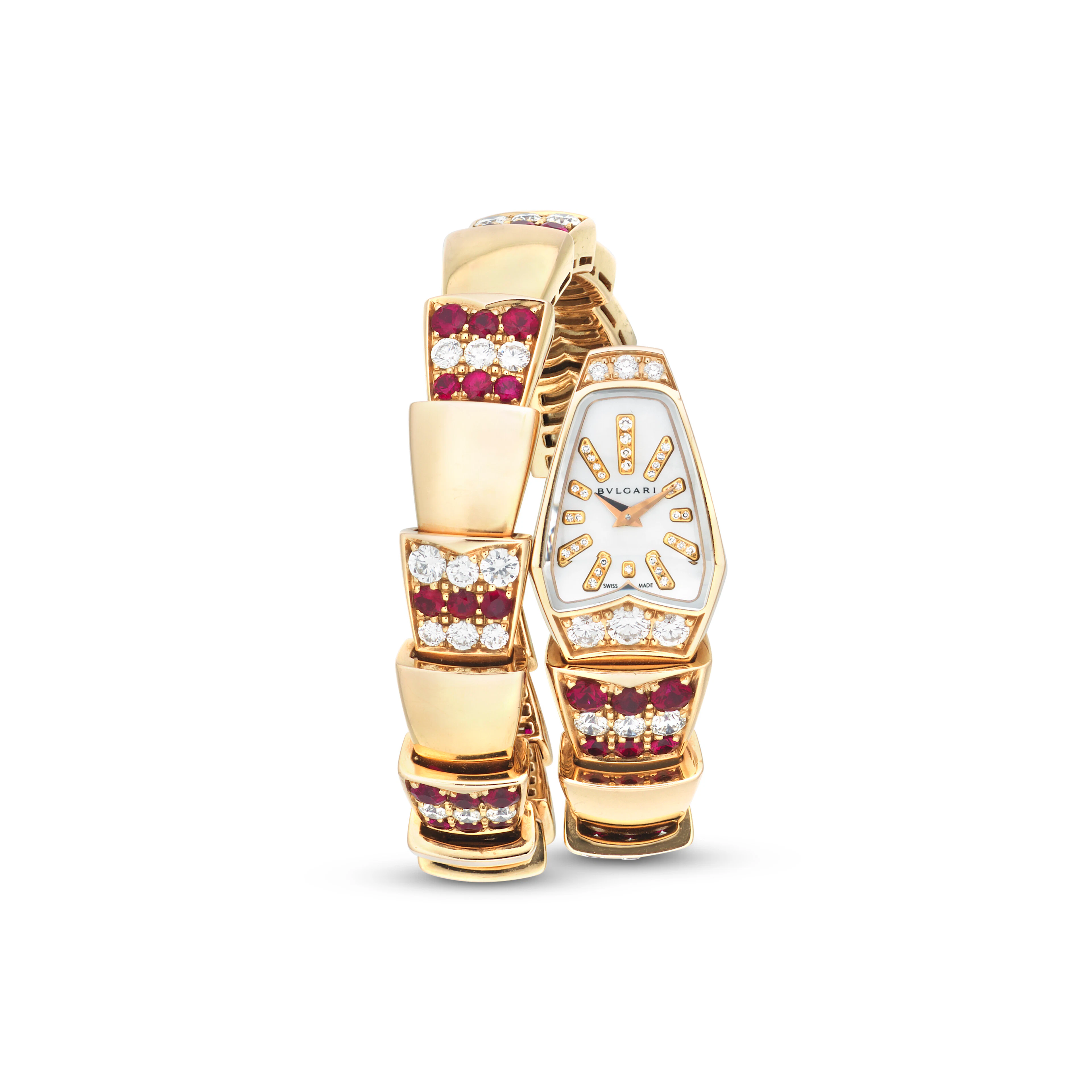 BULGARI RUBY, DIAMOND AND MOTHER-OF-PEARL 'SERPENTI' WRISTWATCH