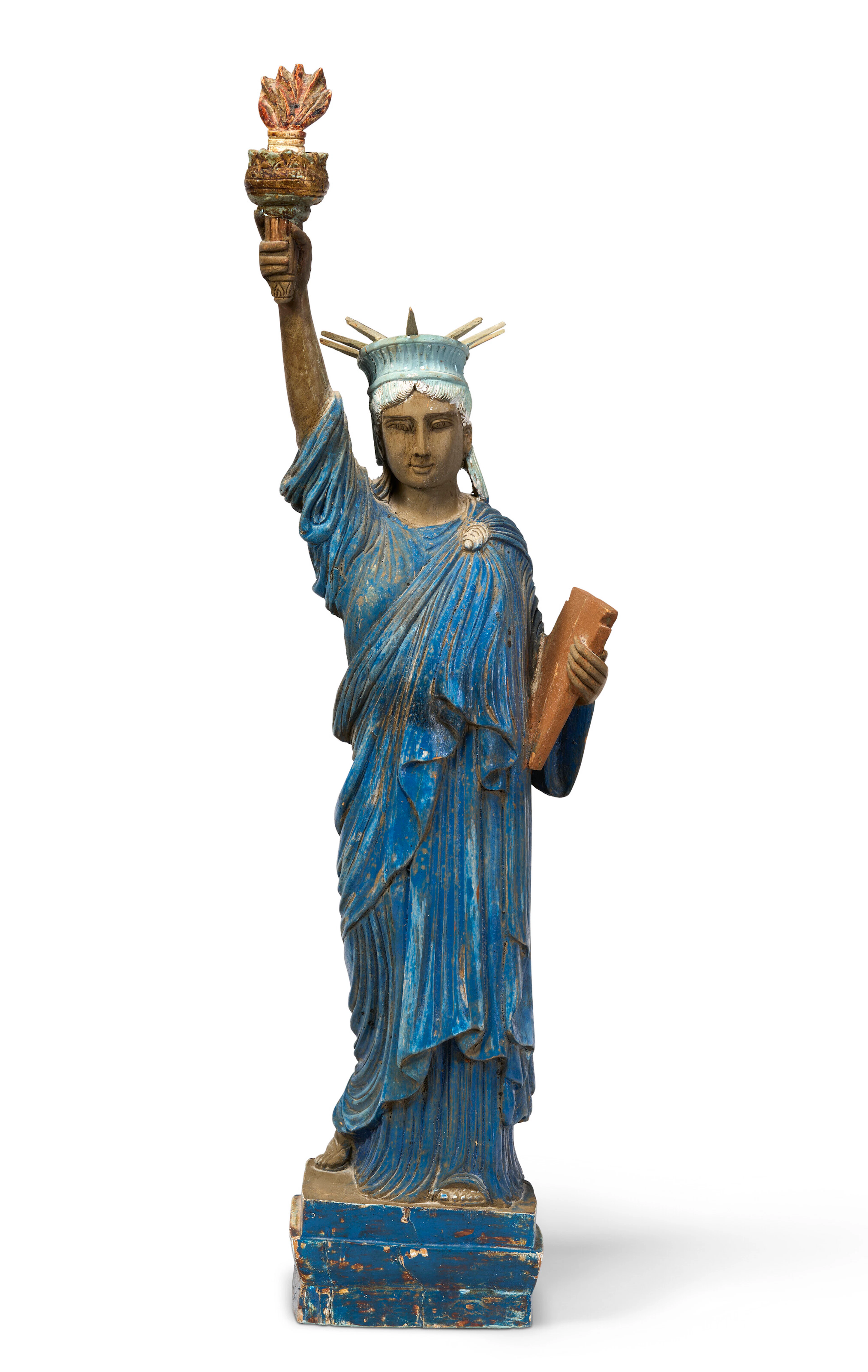 A CARVED AND PAINTED WOOD FIGURE OF LADY LIBERTY BY PETER ROSELLI