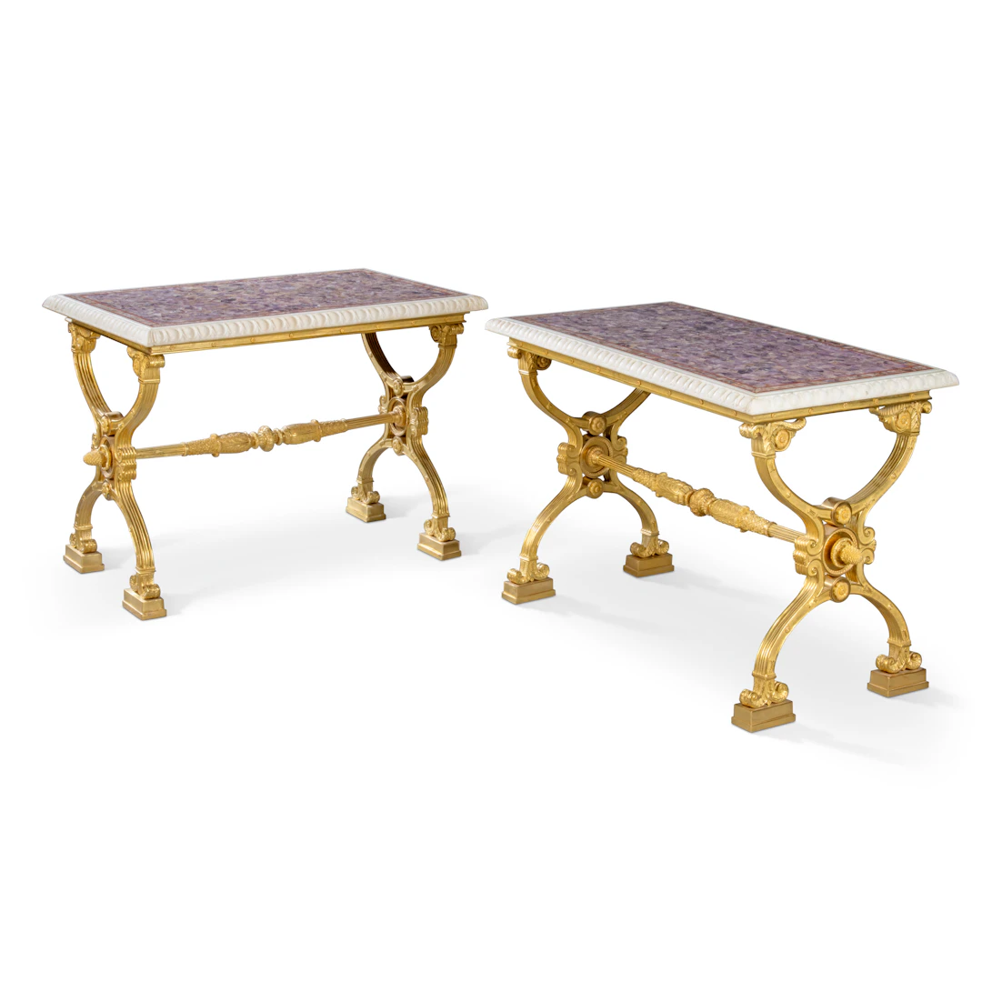 A Pair of Neo-Classical Style Ormolu, Amathyst and Marble Centre Tables