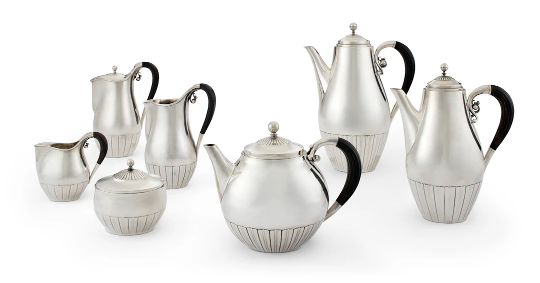 A Danish Silver Seven Piece Tea and Coffee Service, no. 45