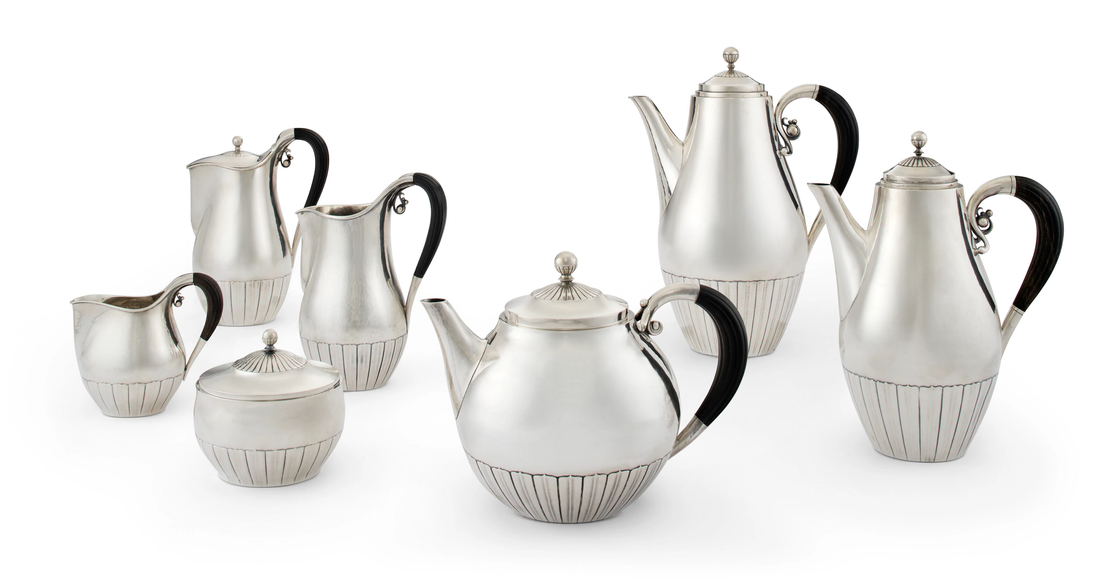 A Danish Silver Seven Piece Tea and Coffee Service, no. 45