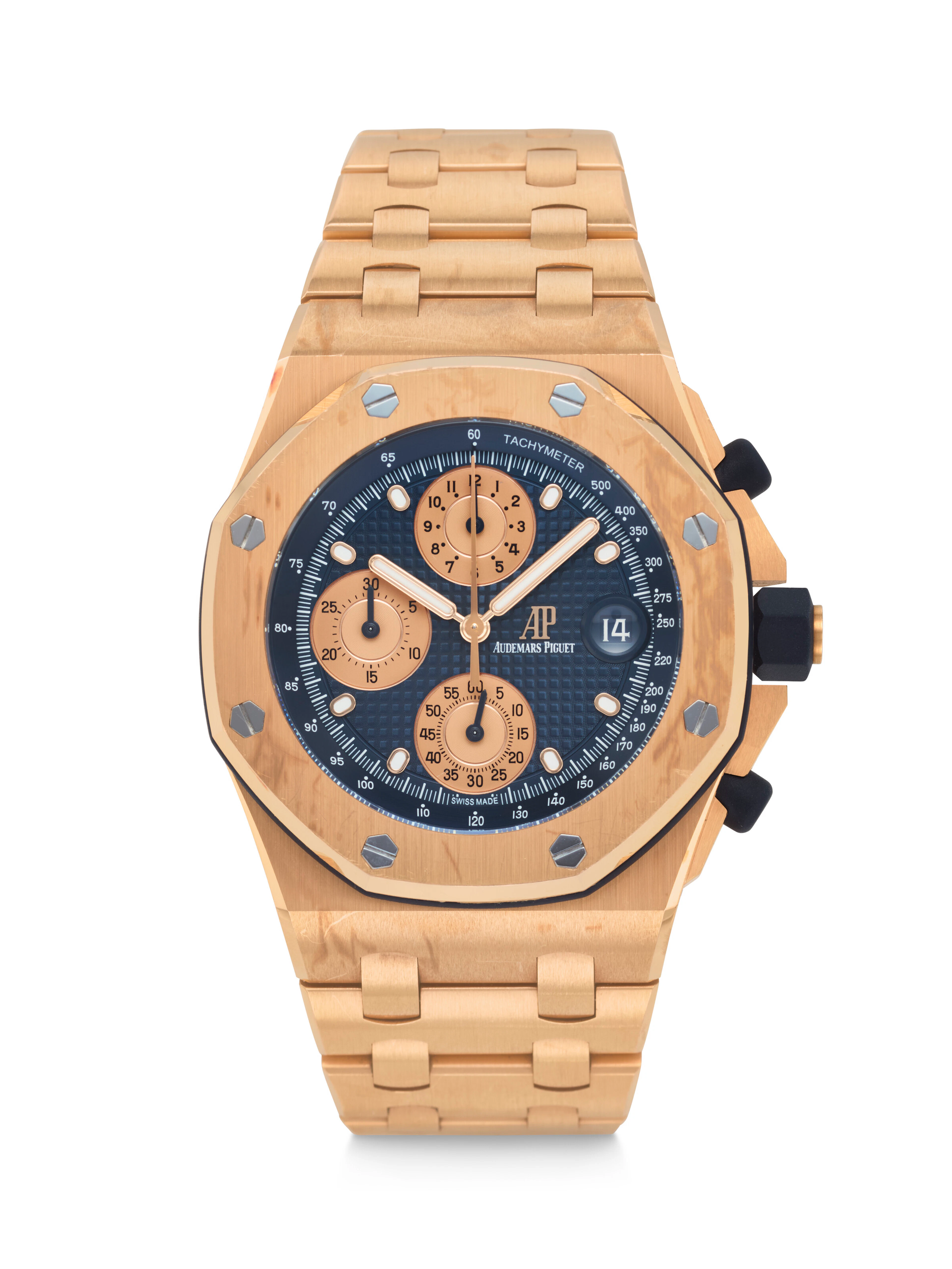 AUDEMARS PIGUET. A LARGE AND HEAVY 18K PINK GOLD AUTOMATIC CHRONOGRAPH