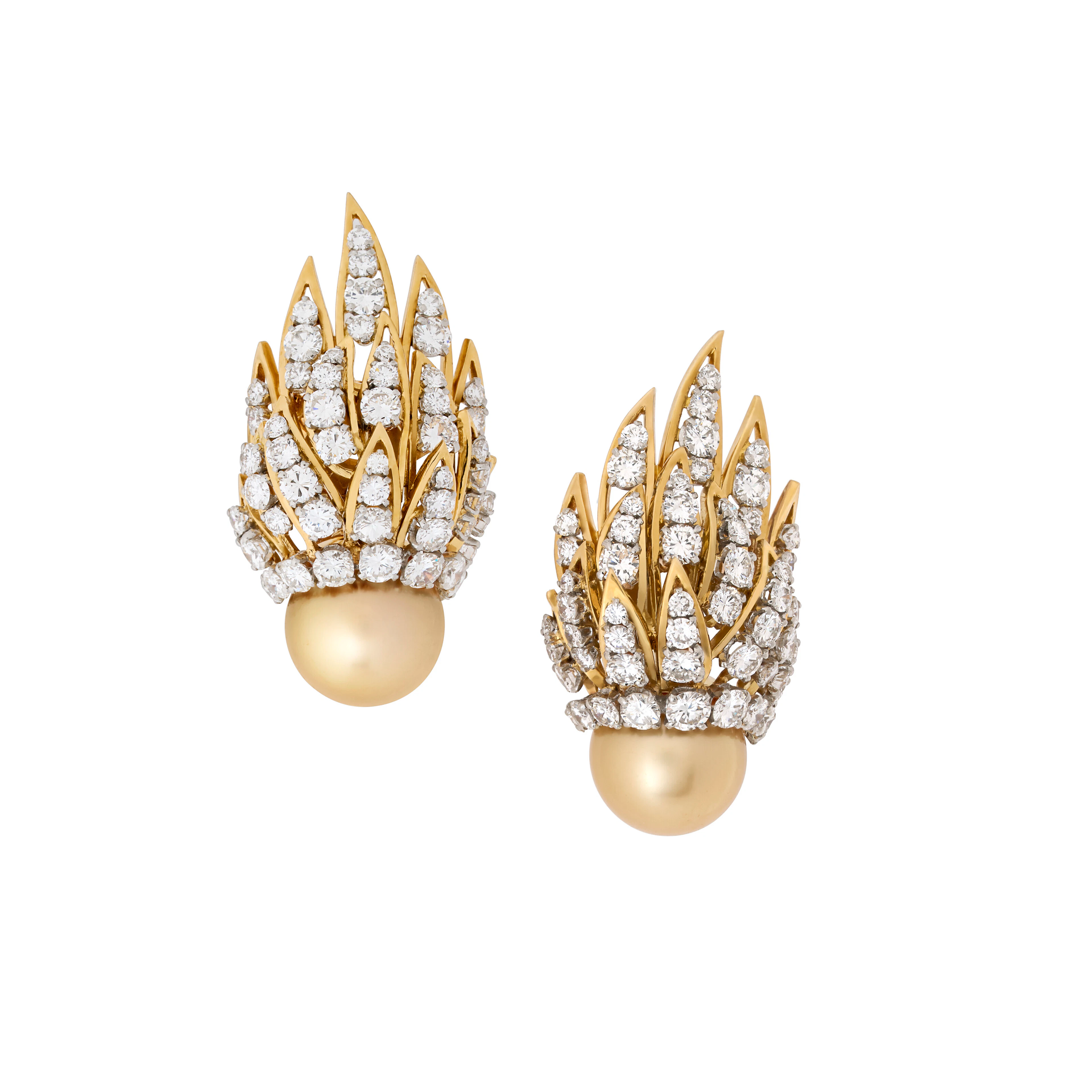 Van Cleef & Arpels Pair of Coloured Cultured Pearl and Diamond Earrings