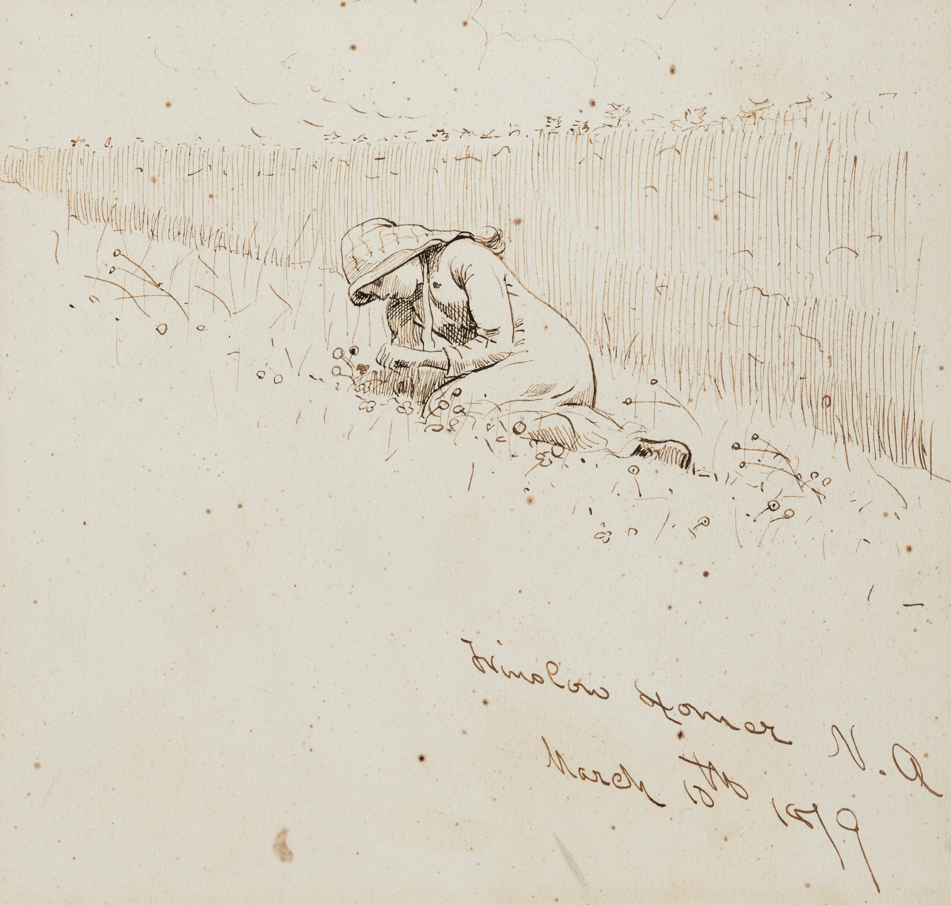 WINSLOW HOMER (1836-1910) Picking Flowers, Houghton Farm