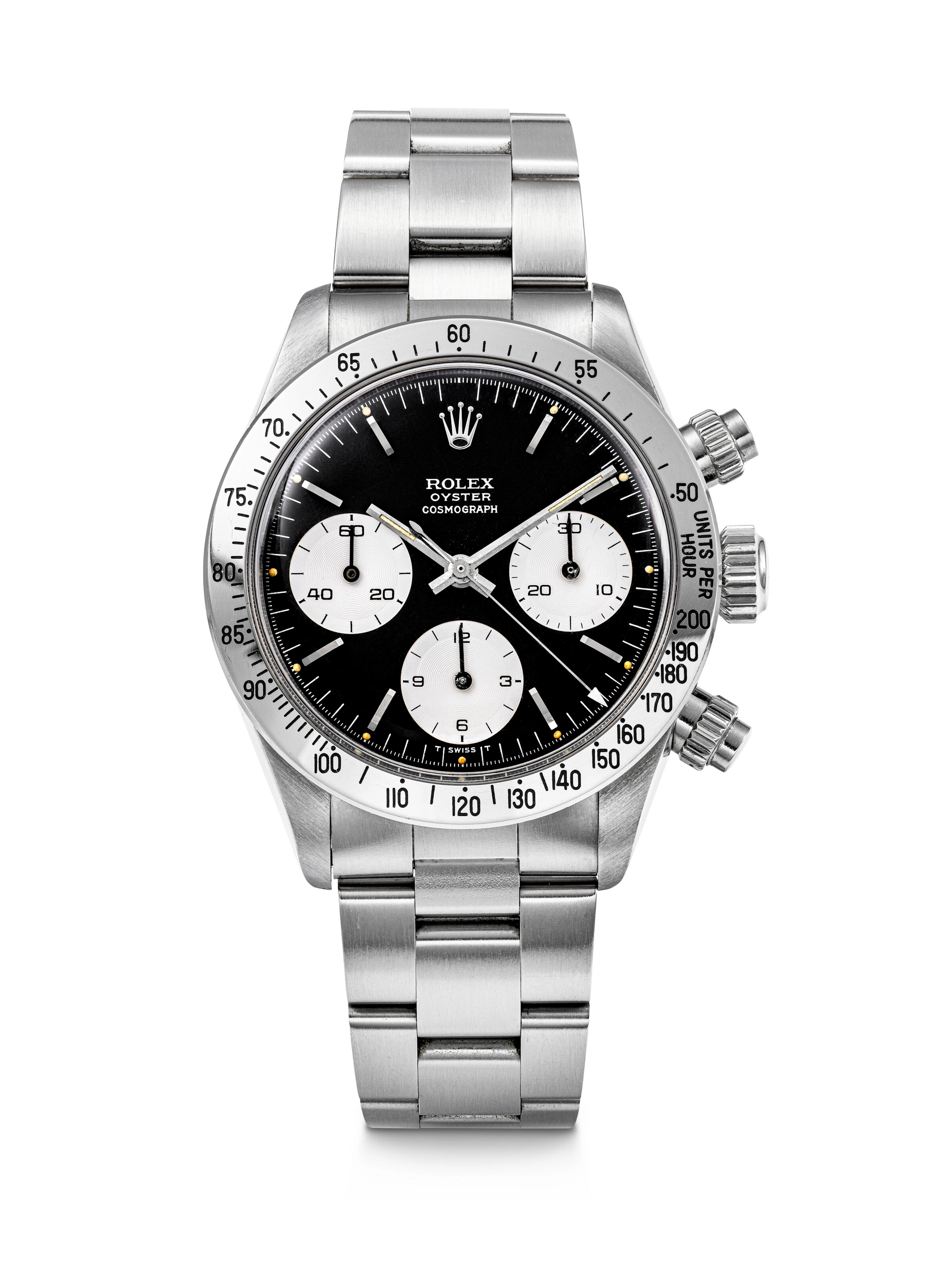 ROLEX. AN ATTRACTIVE STAINLESS STEEL CHRONOGRAPH WRISTWATCH WITH BLACK DIAL