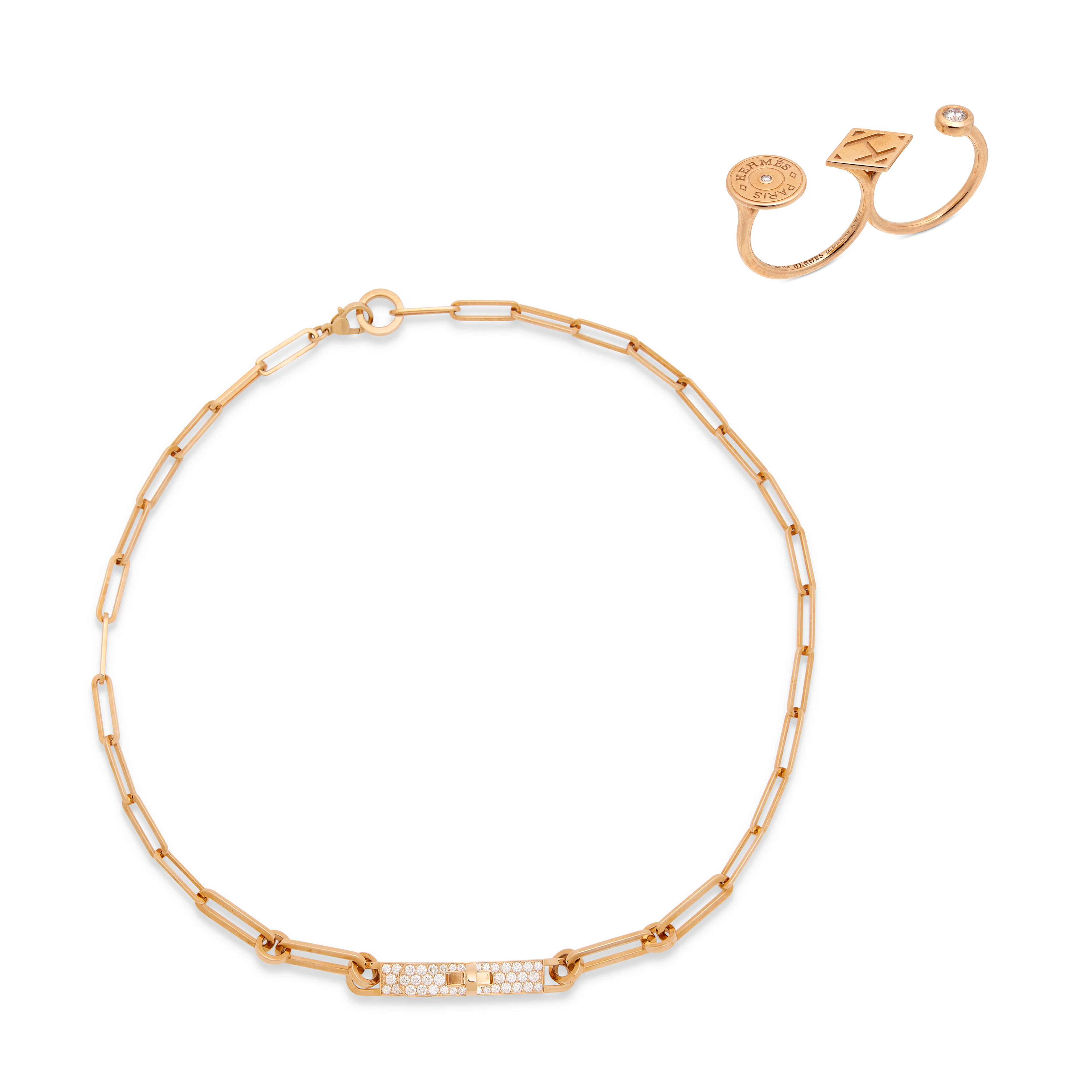 A Set of Two Jewellery: an 18K Rose Gold & Diamond Kelly Chaîne Choker