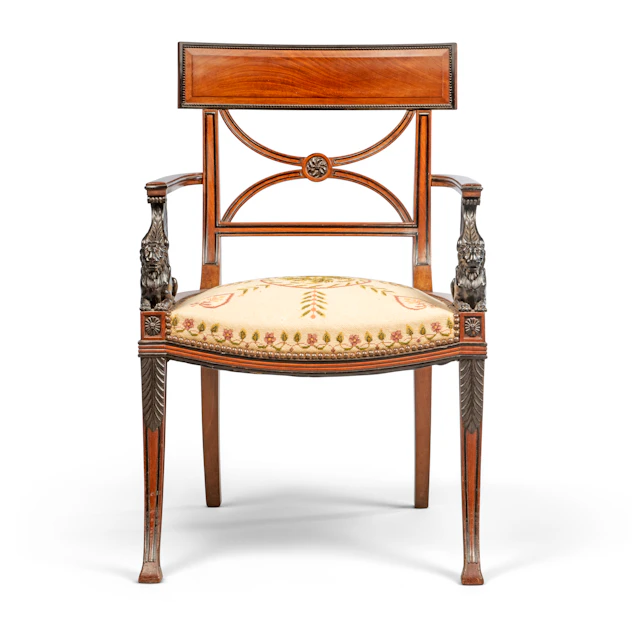 A French Mahogany and Ebony Klismos Armchair
