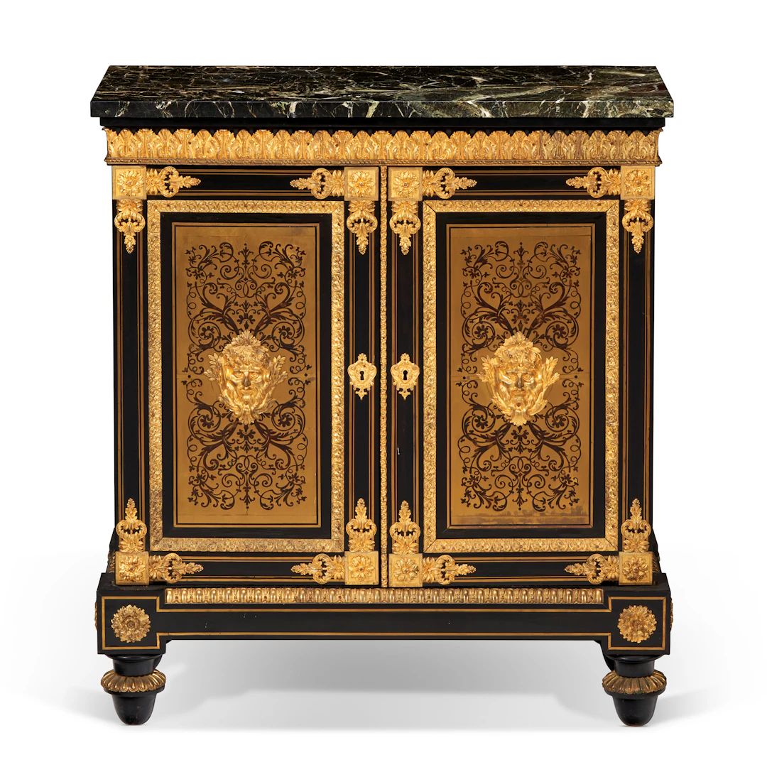 A Restauration Ormolu-Mounted Ebony, Tortoiseshell and Brass-Inlaid