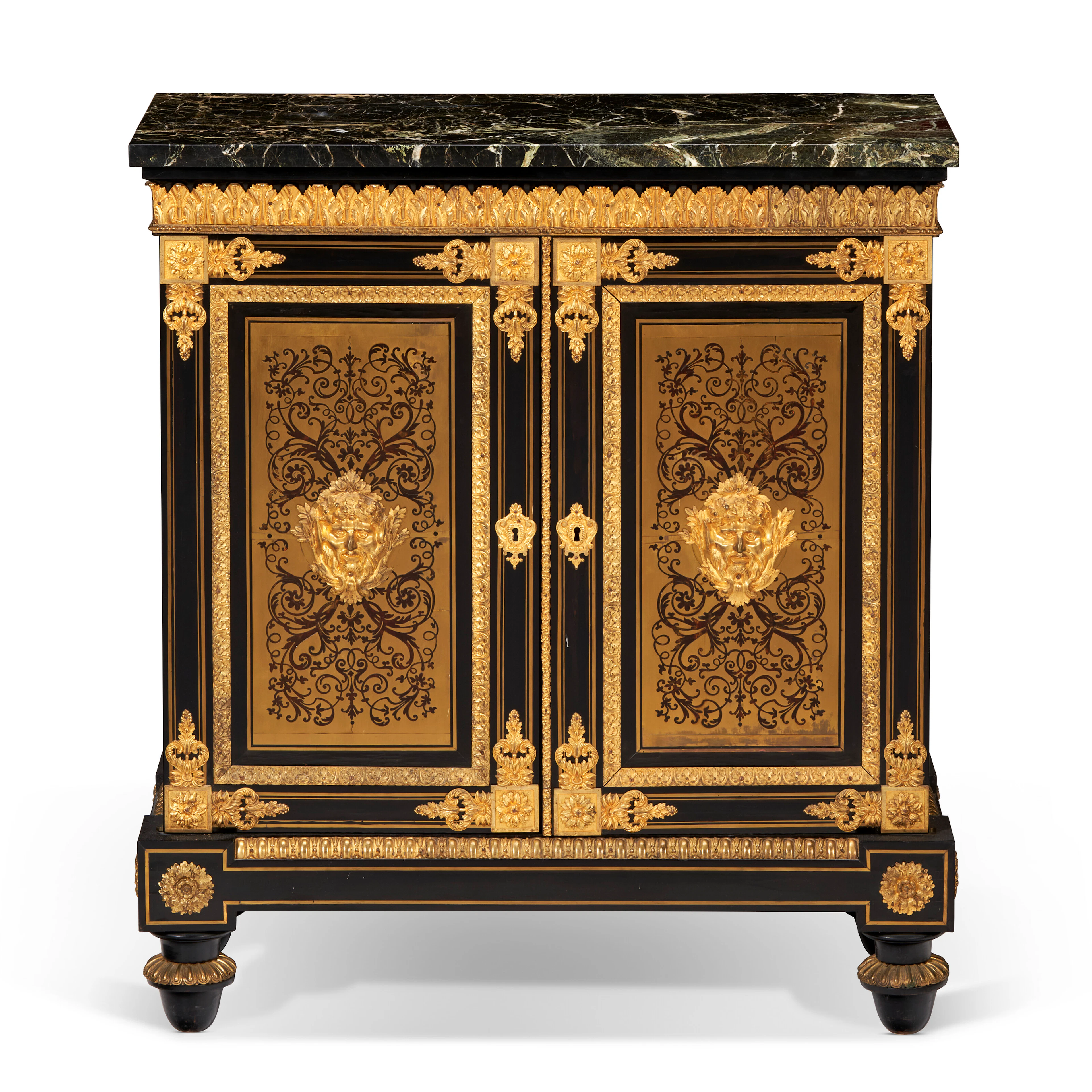 A Restauration Ormolu-Mounted Ebony, Tortoiseshell and Brass-Inlaid