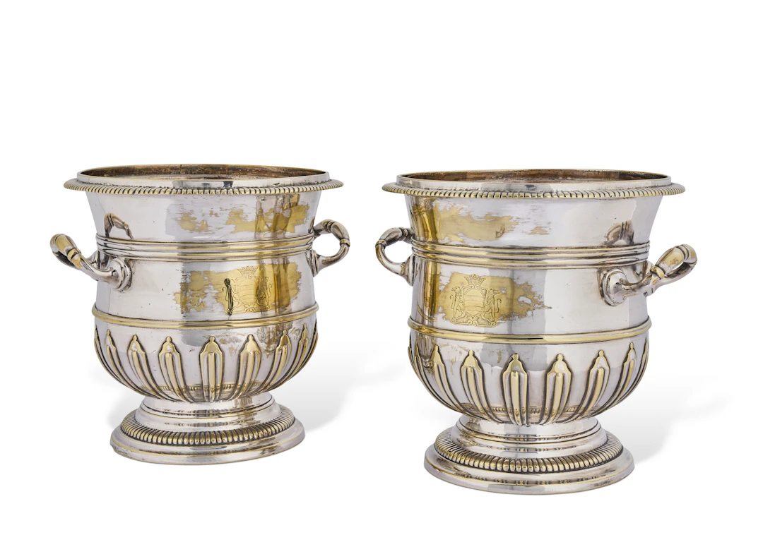 Paire De Rafraîchissoirs En Métal Plaqué D'époque Louis Xv