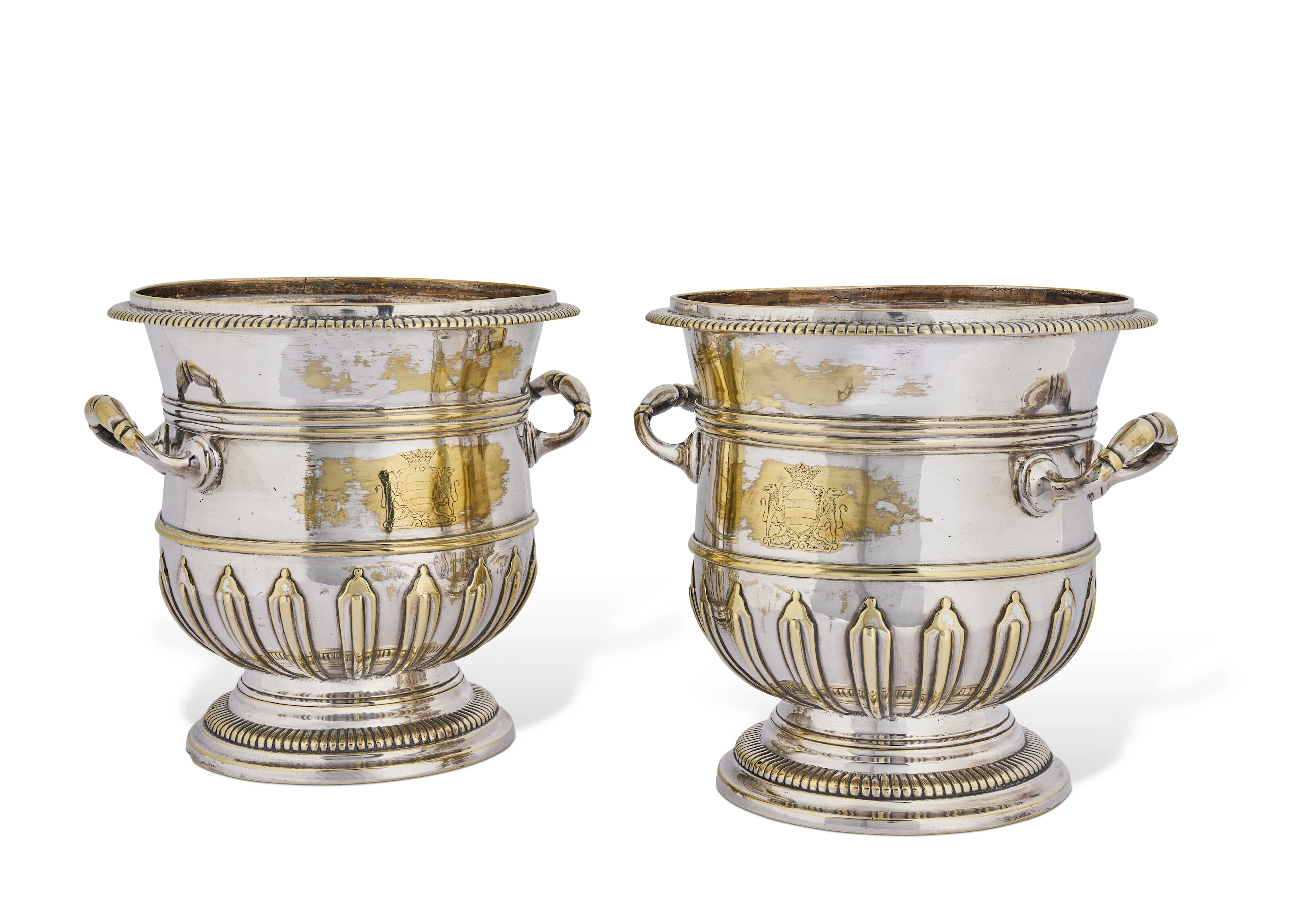 Paire De Rafraîchissoirs En Métal Plaqué D'époque Louis Xv