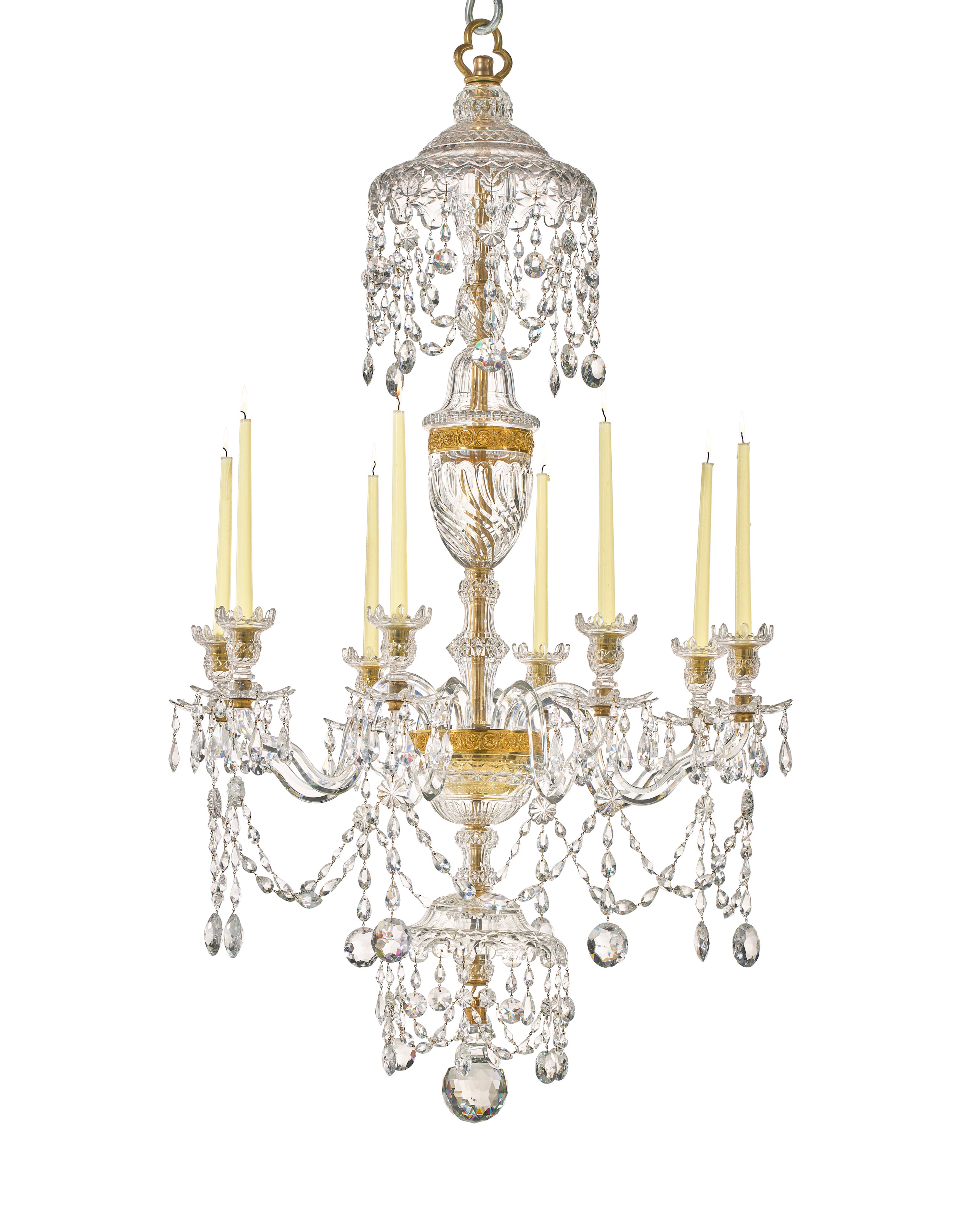 A GEORGE III ORMOLU-MOUNTED CUT-GLASS EIGHT-LIGHT CHANDELIER
