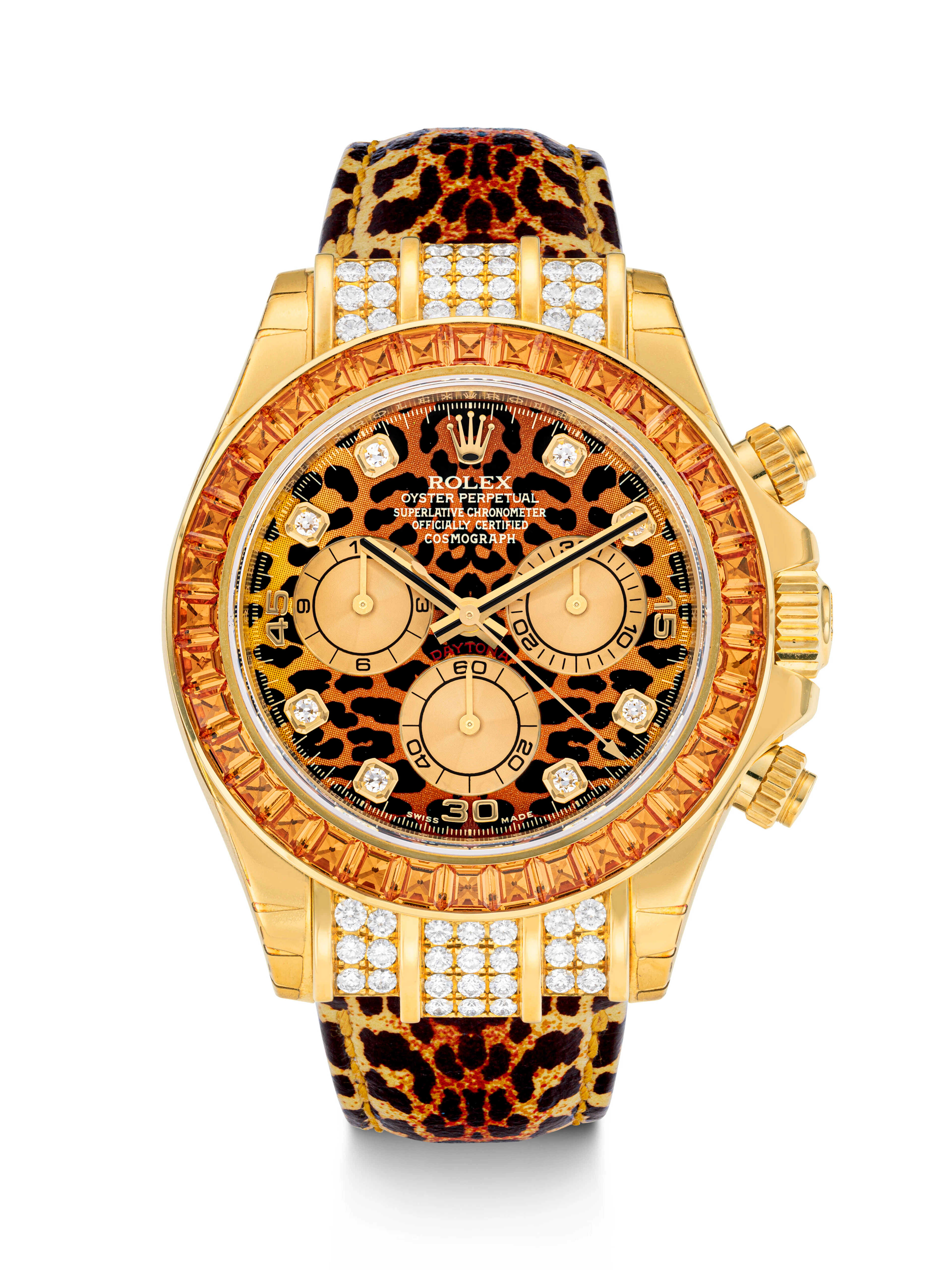 ROLEX. AN IMPRESSIVE 18K GOLD, DIAMOND AND YELLOW SAPPHIRE-SET AUTOMATIC