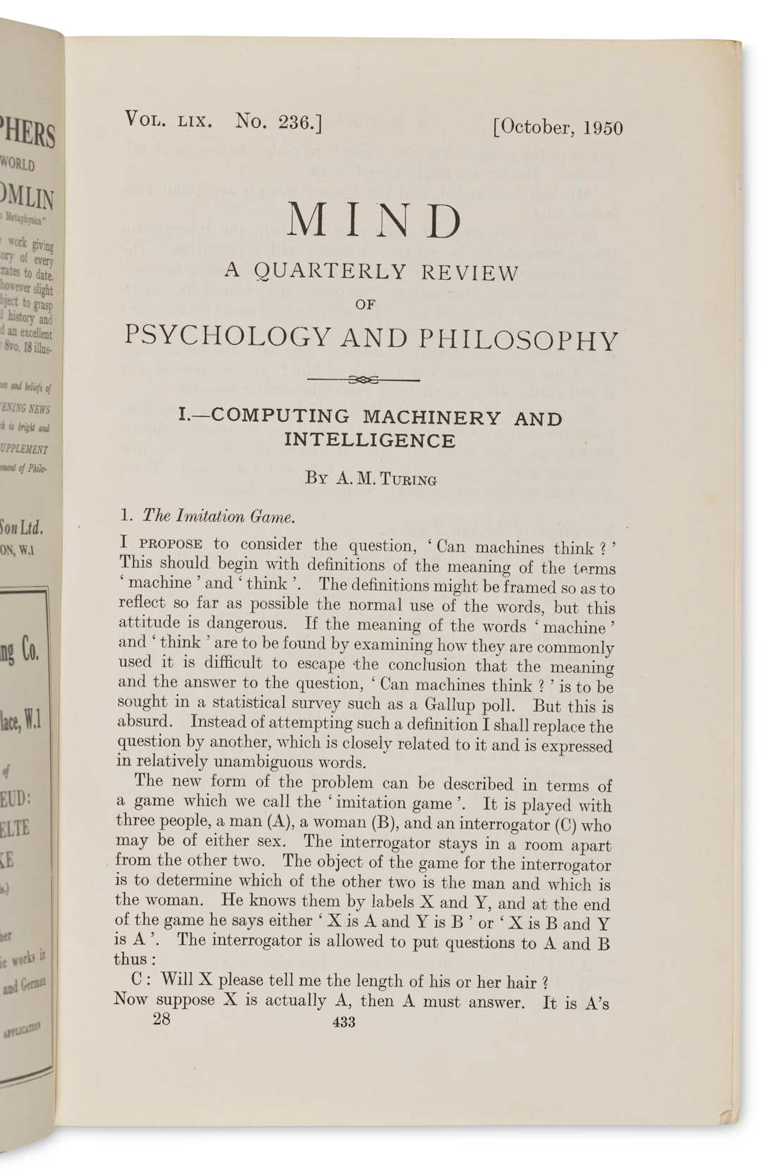 "Computing Machinery and Intelligence"