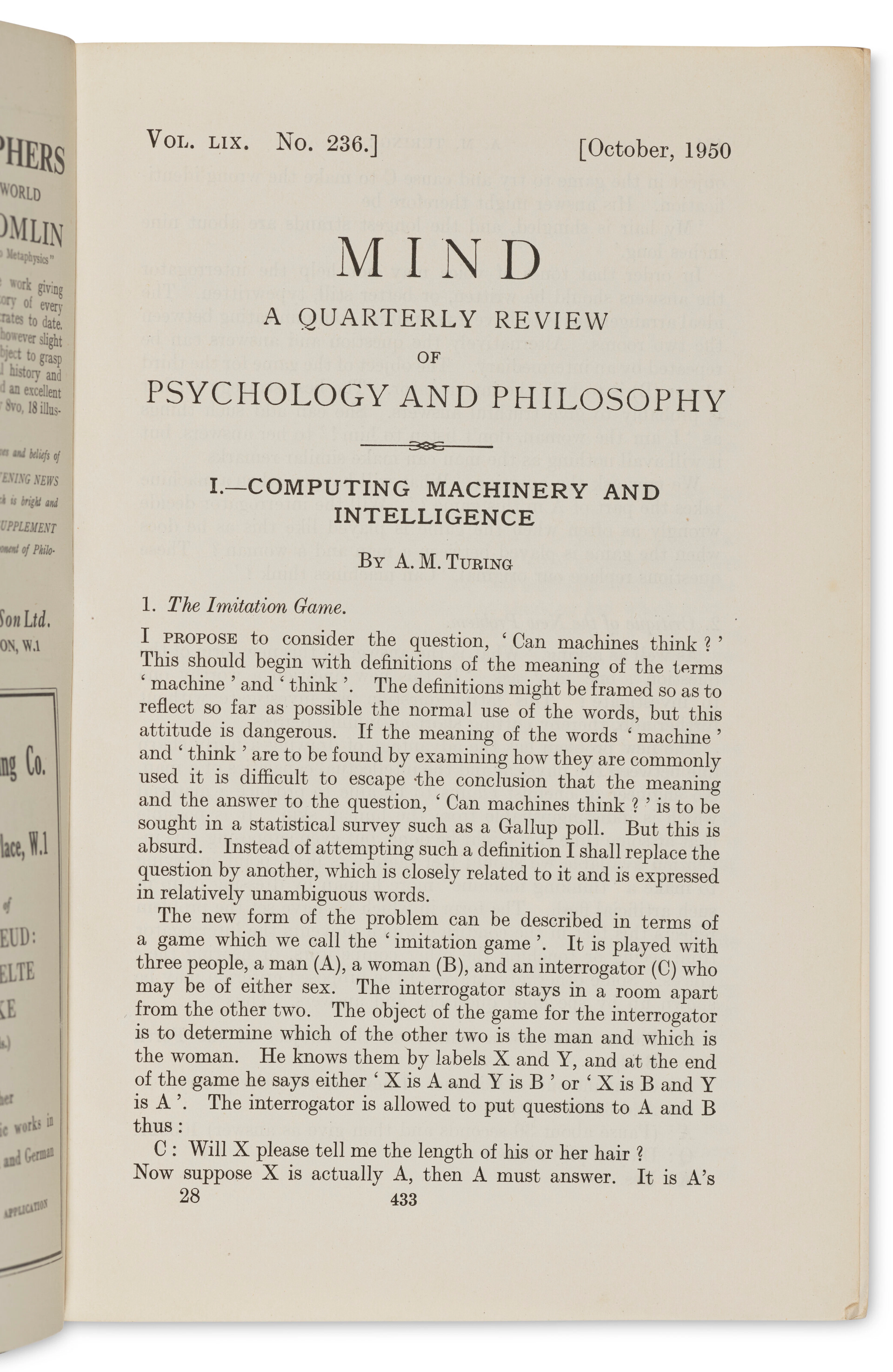 "Computing Machinery and Intelligence"