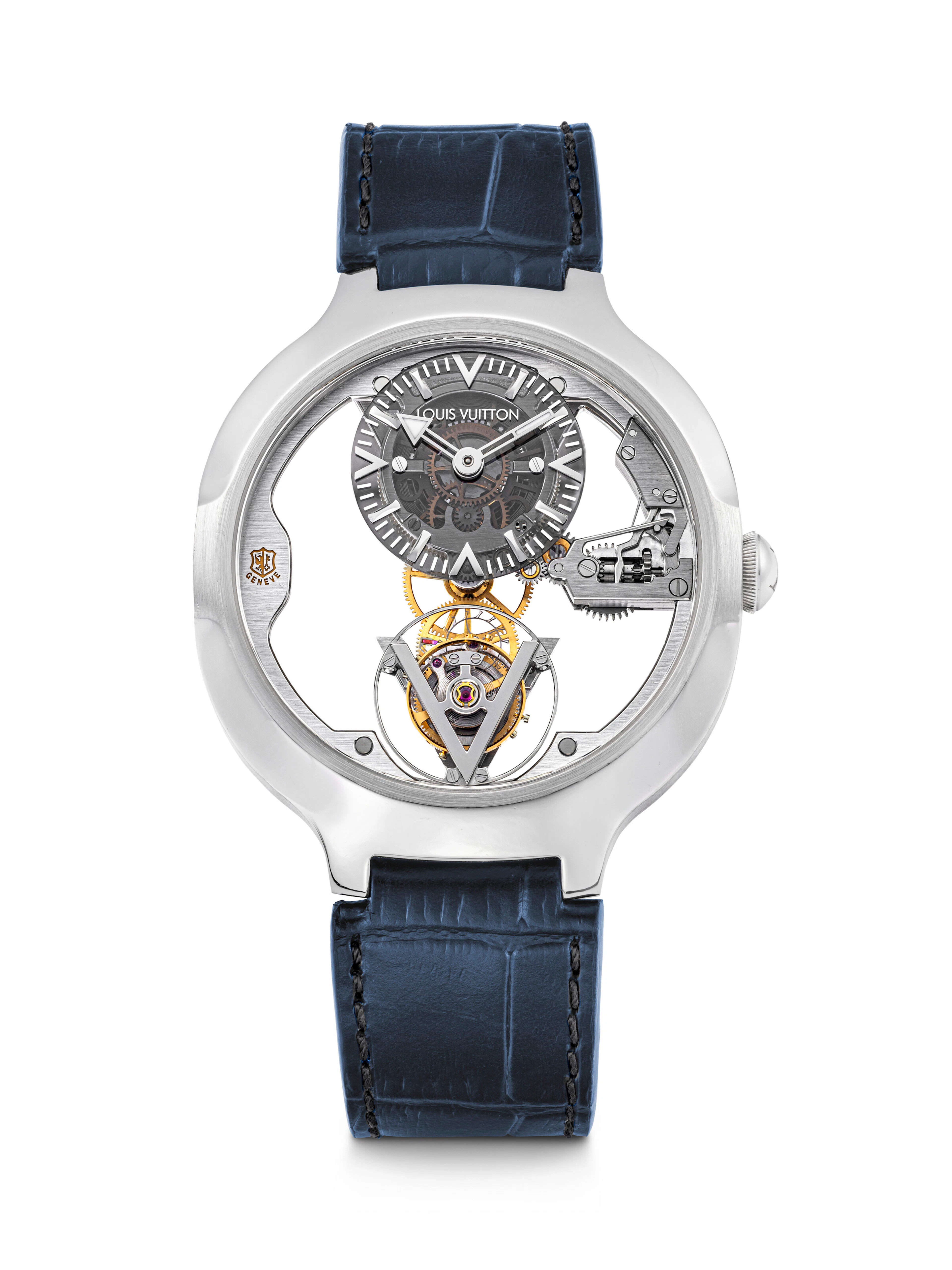 Louis Vuitton. A Rare Platinum Skeletonised Flying Tourbillon Wristwatch