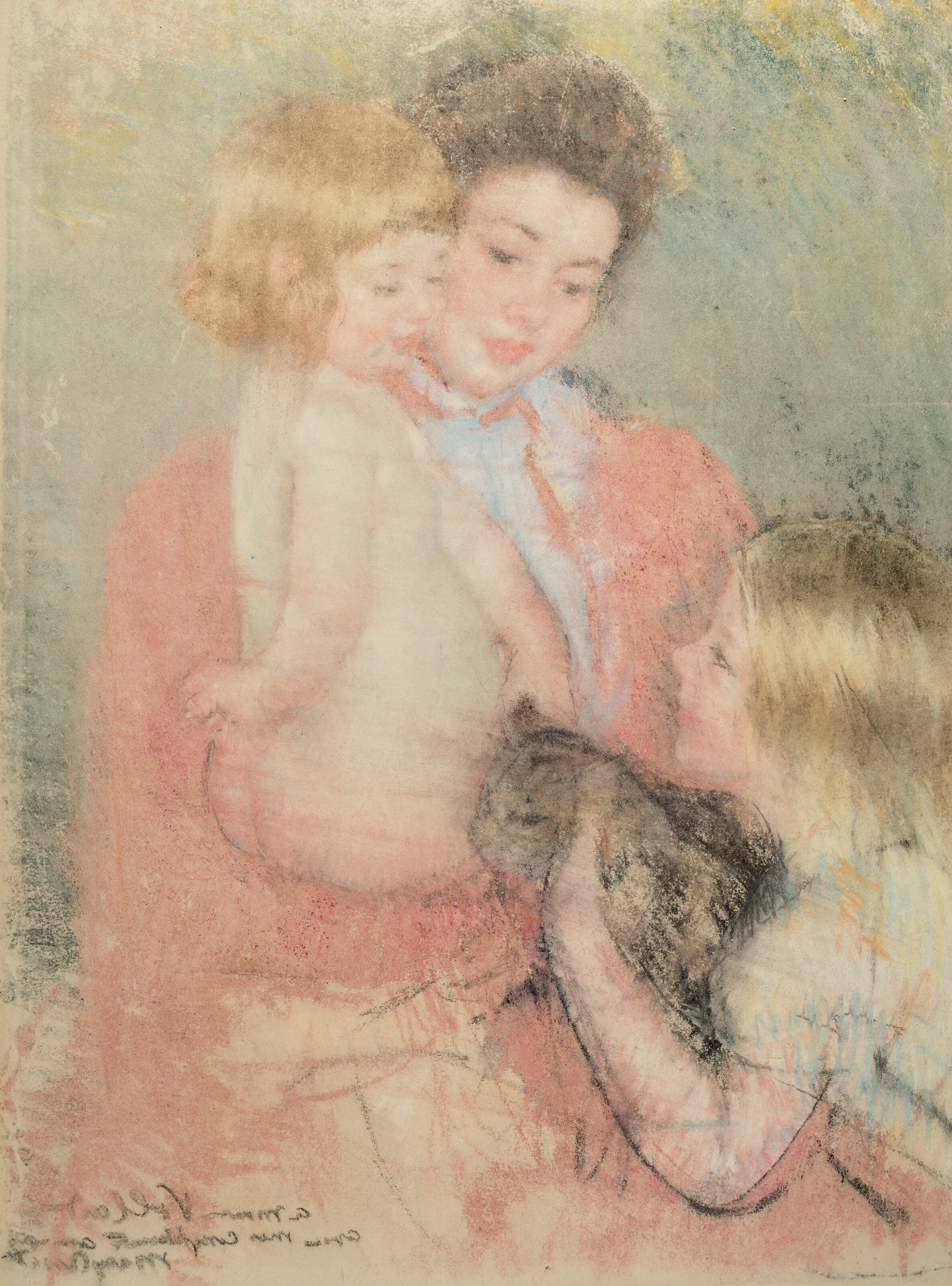 MARY CASSATT (1844-1926) Reine Lefebvre with Blond Baby and Sara Holding a Cat
