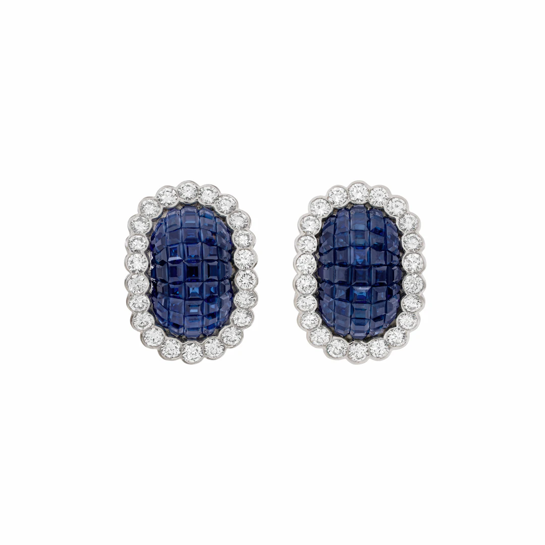 Van Cleef & Arpels Pair of Sapphire and Diamond Mystery-Set Earrings