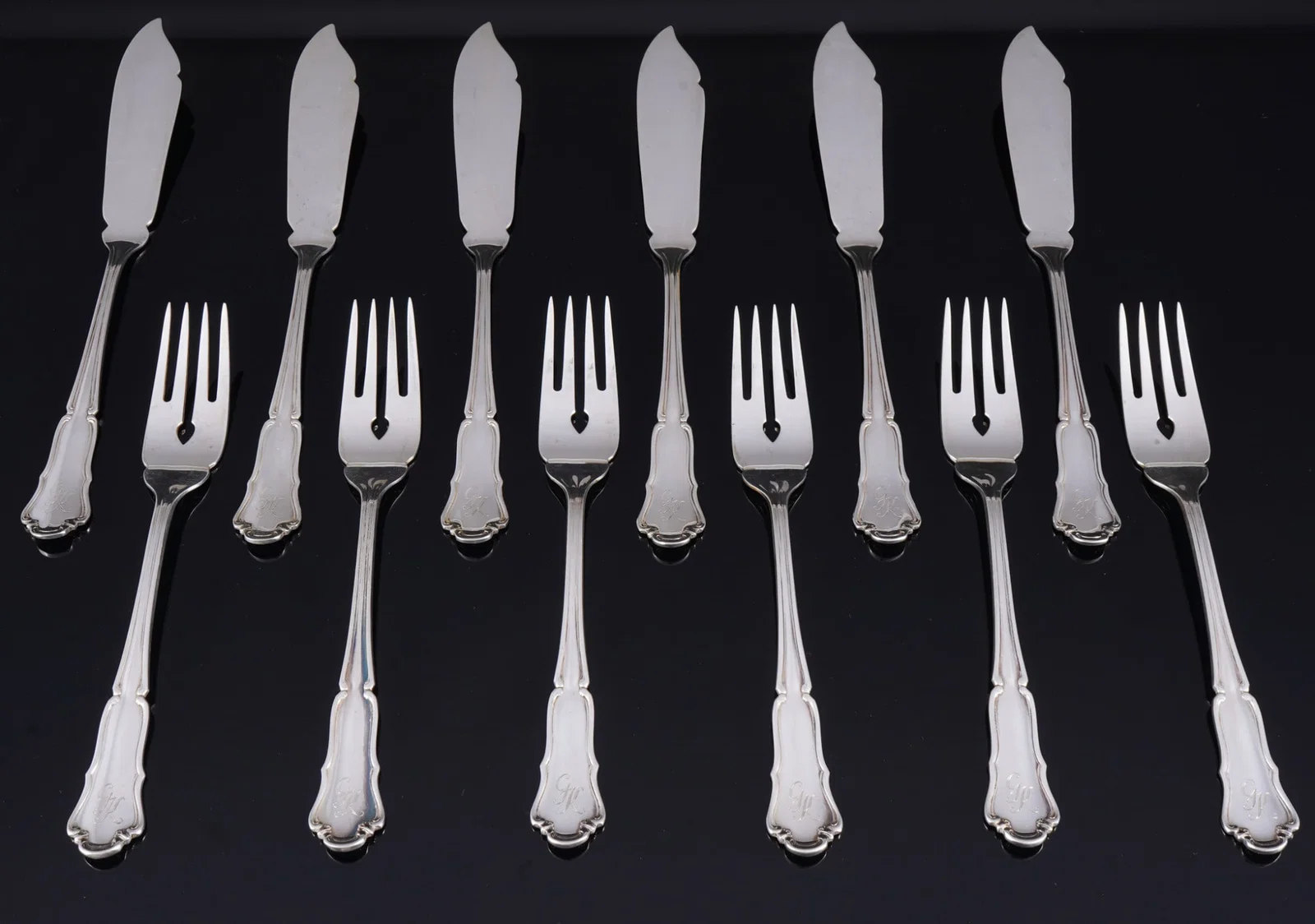Wilkens Dresden Baroque 800 silver fish cutlery for 6 persons