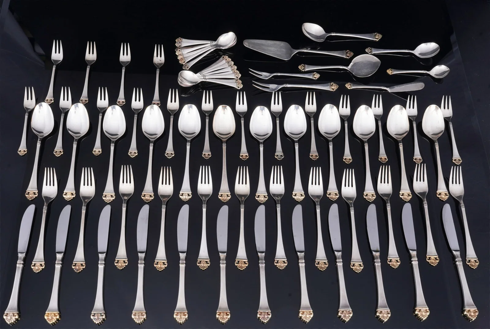 Robbe & Berking rose pattern 800 silver cutlery, 76-piece set for 12 people