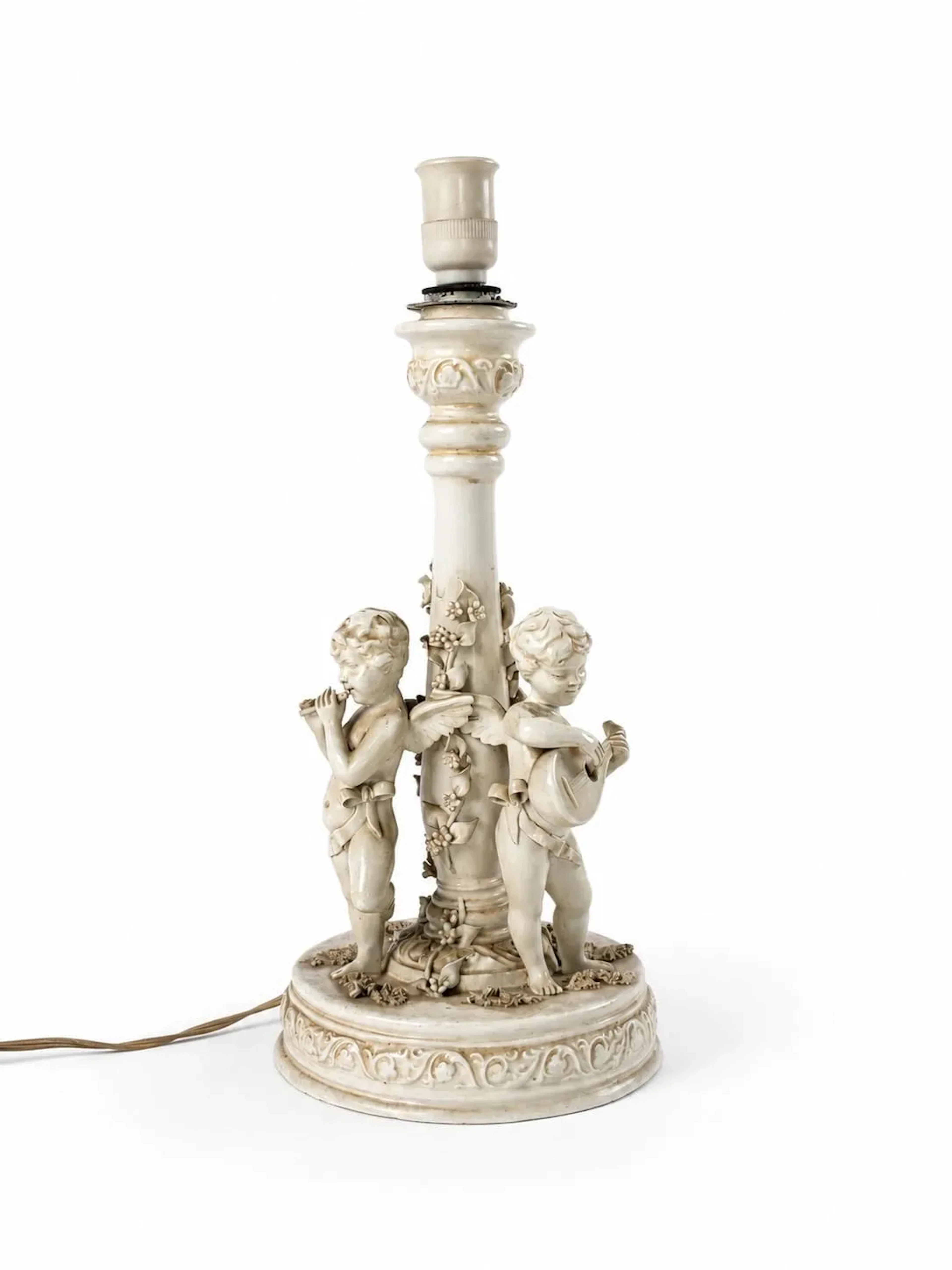 White earthenware lamp base with a glaze decorated with thre - Lot 106