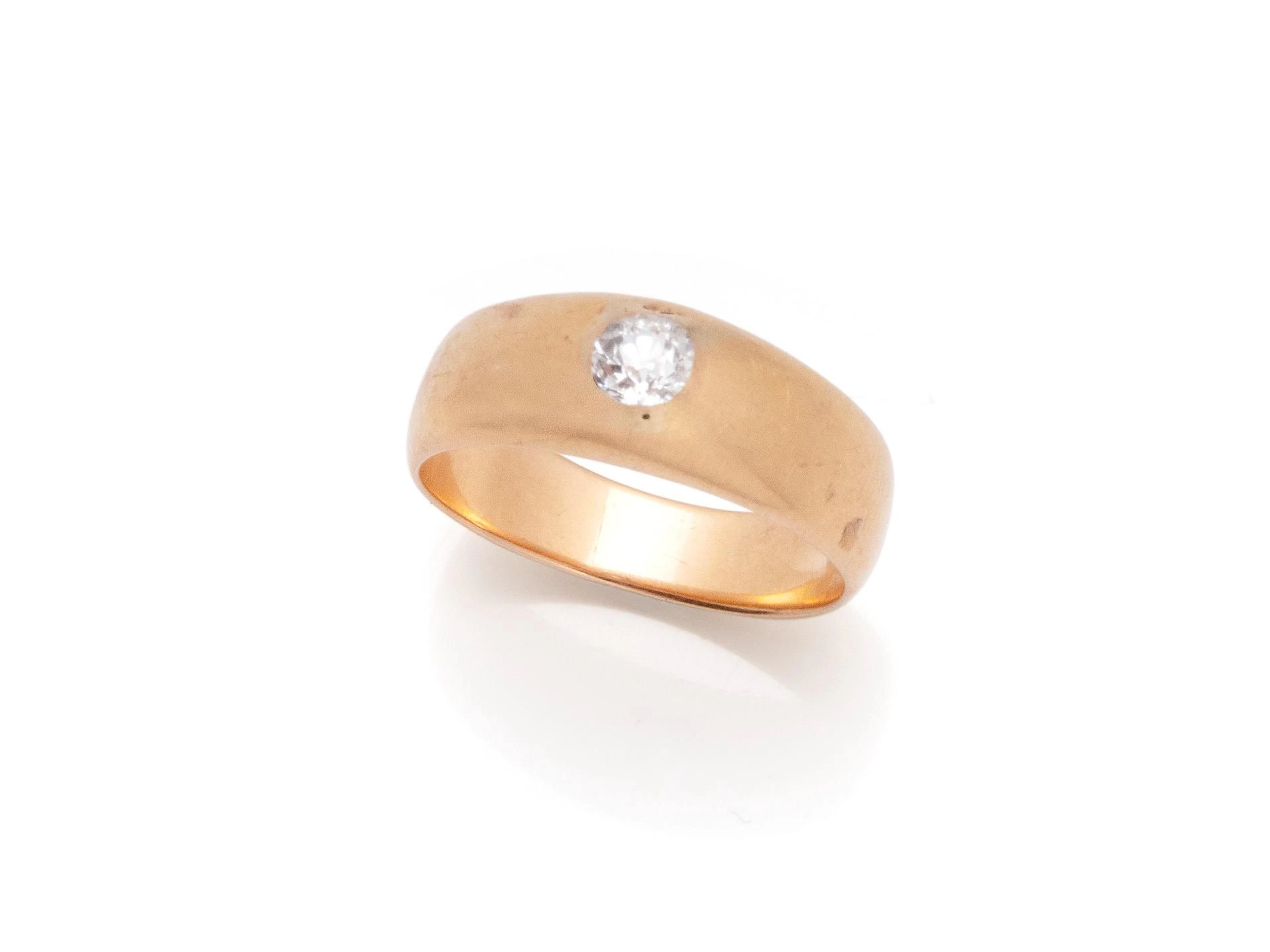 750-thousandths rose gold bangle ring set with an old-cut di - Lot 46
