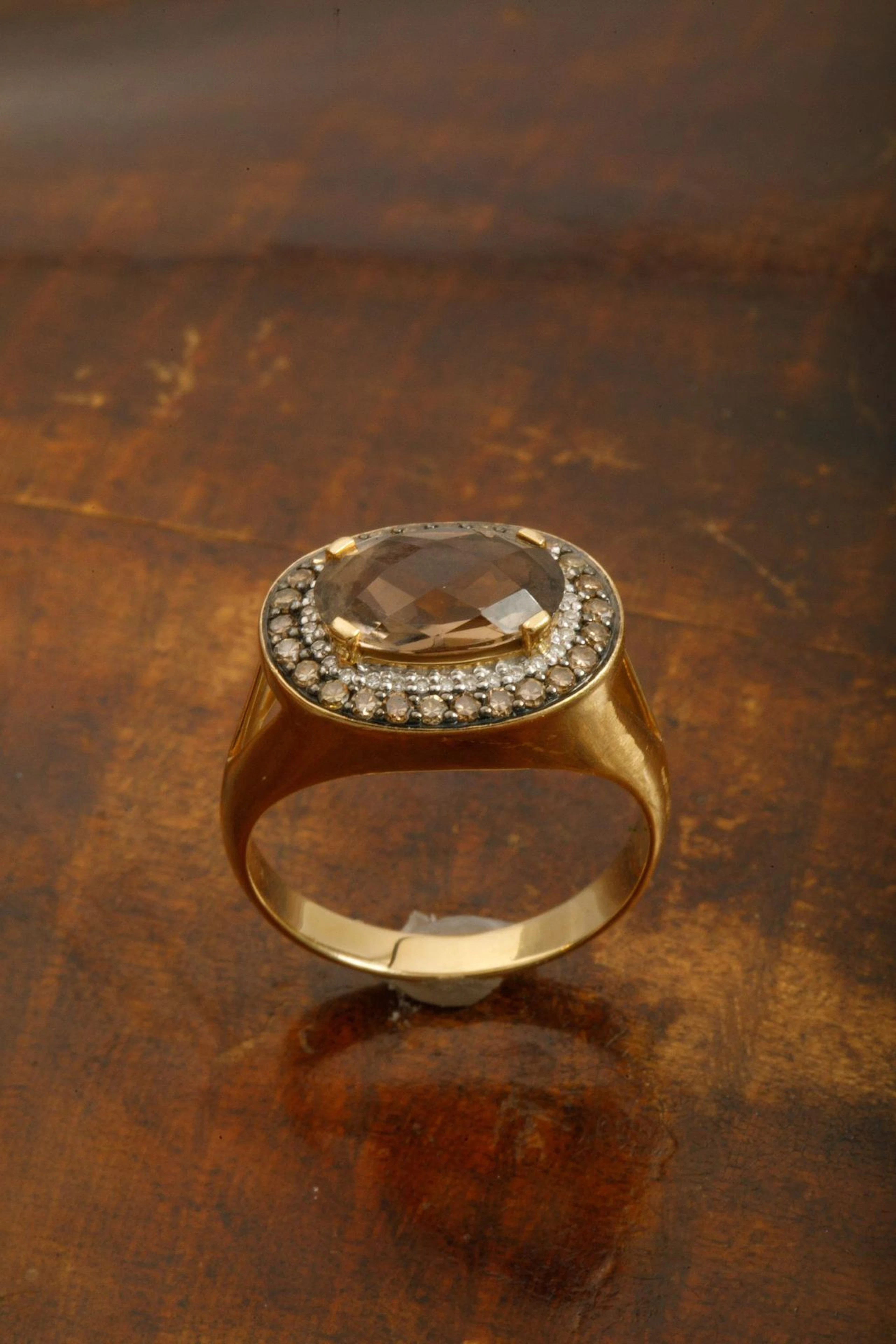 750-th yellow gold cocktail ring (eagle-head hallmark) set w - Lot 43