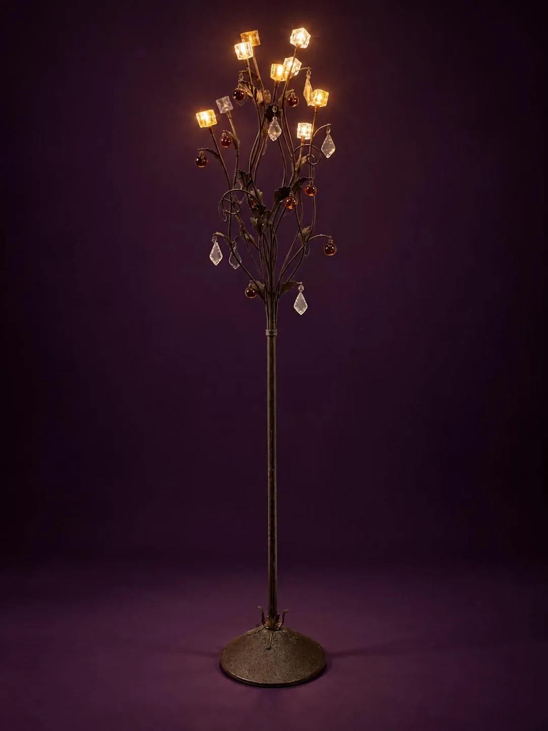 Metal and glass floor lamp depicting a glowing tree - Lot 280
