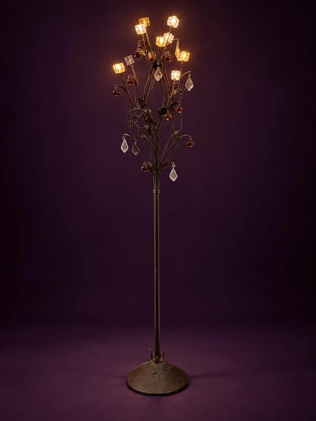Metal and glass floor lamp depicting a glowing tree - Lot 280