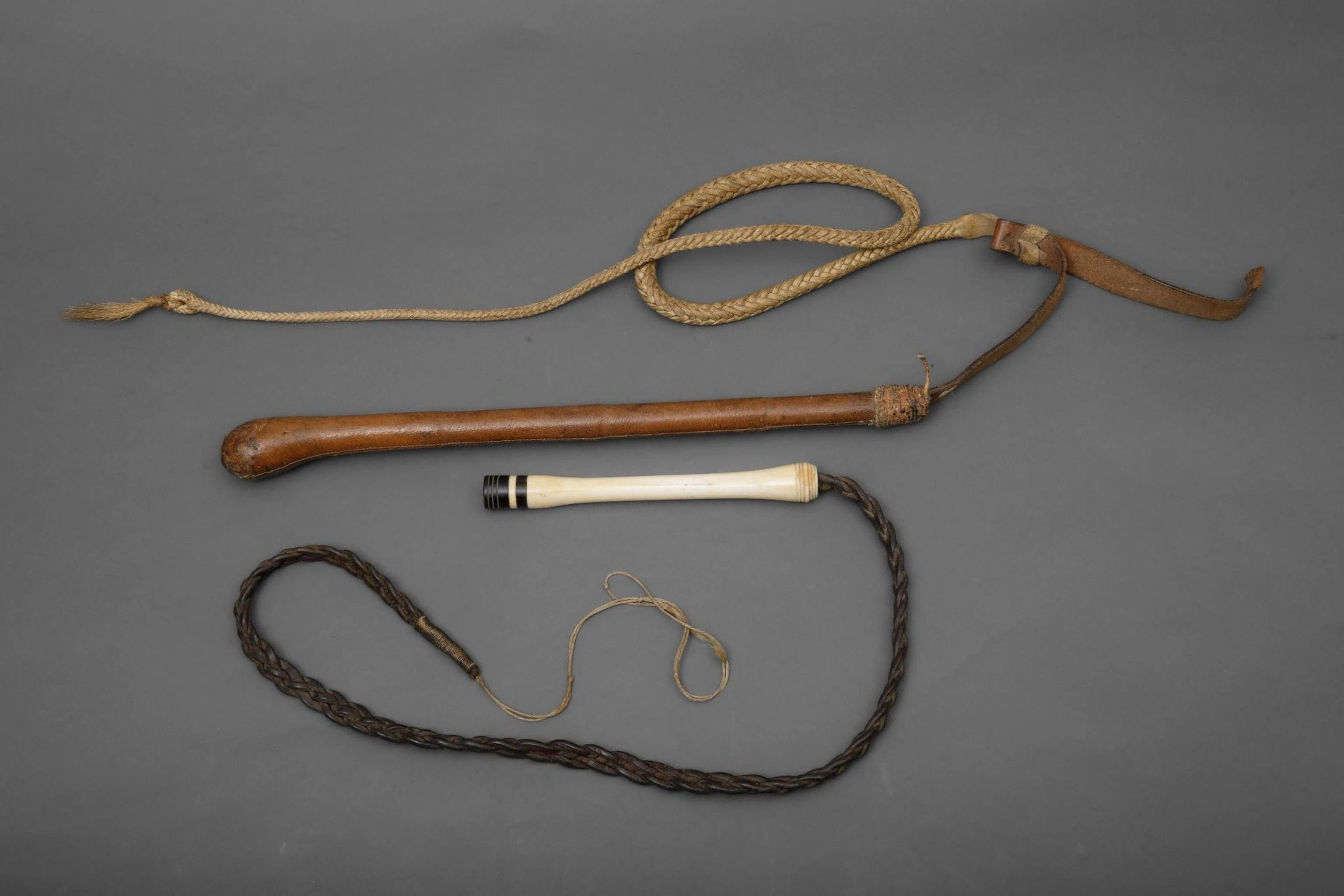 Two antique coachman's whips: one with a leather-covered sha - Lot 192