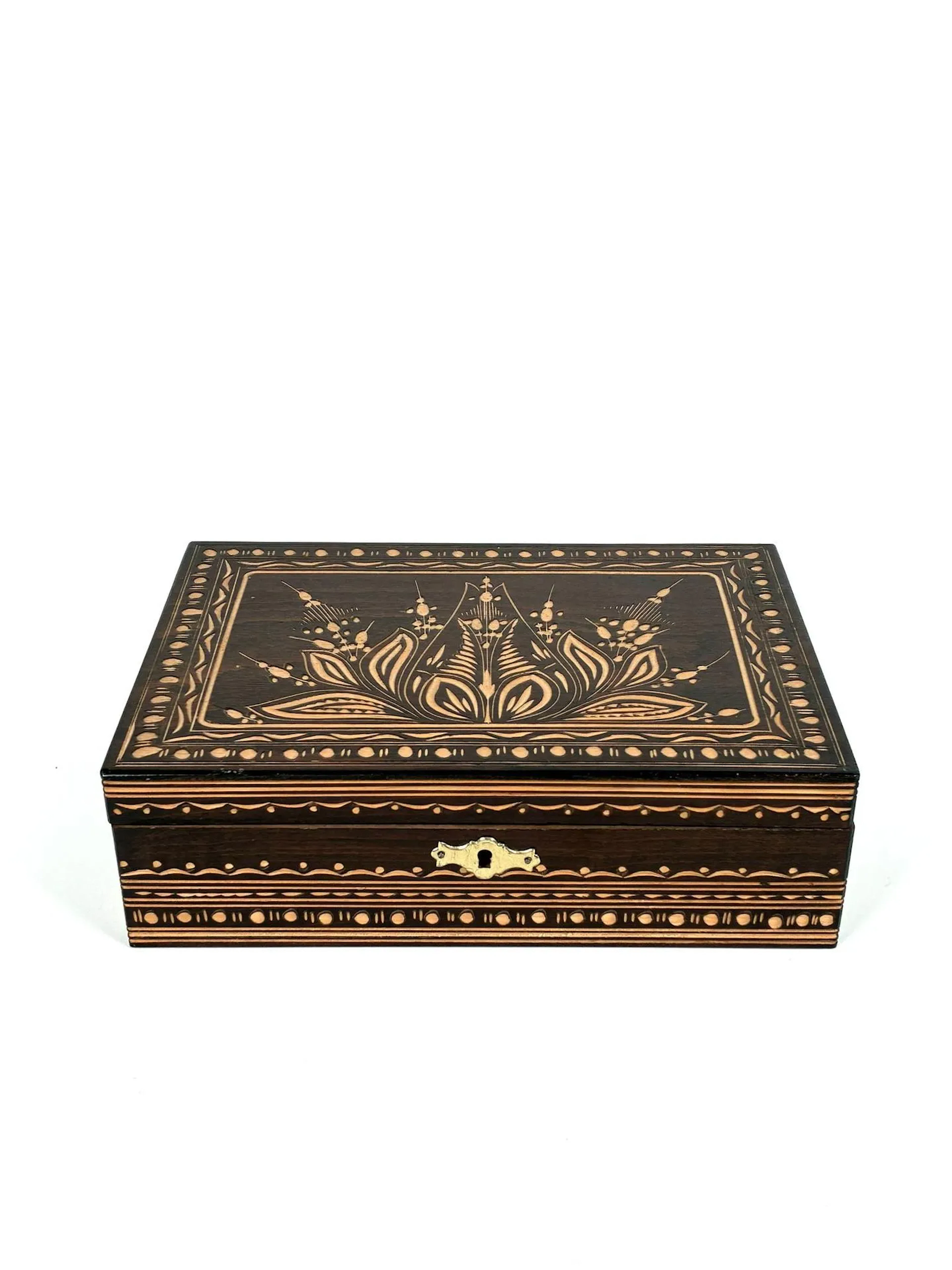 A rectangular, dark-wood box with a lock that can be used as - Lot 234