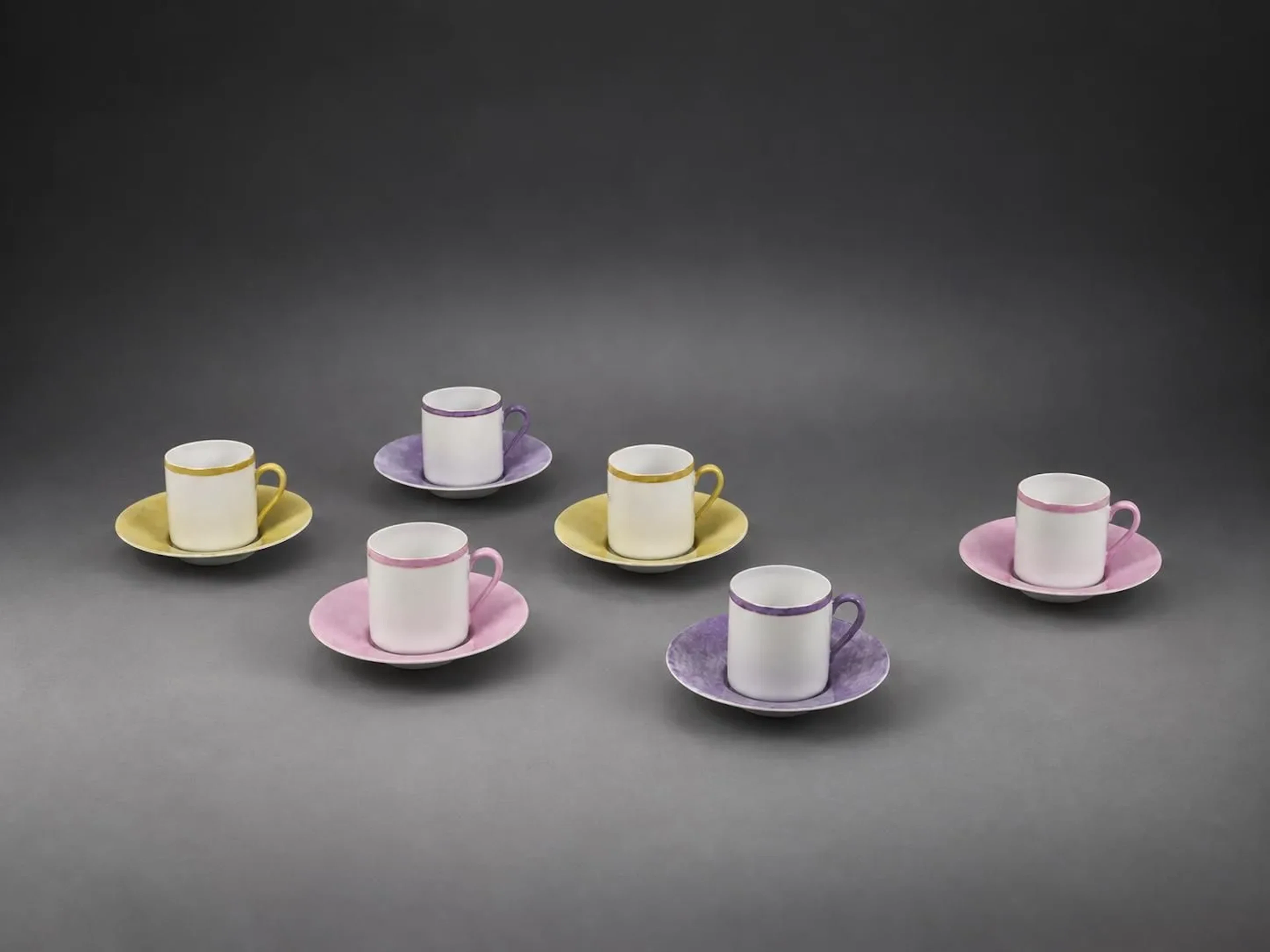 Set of six hand-glazed coffee cups and saucers in anise gree - Lot 87