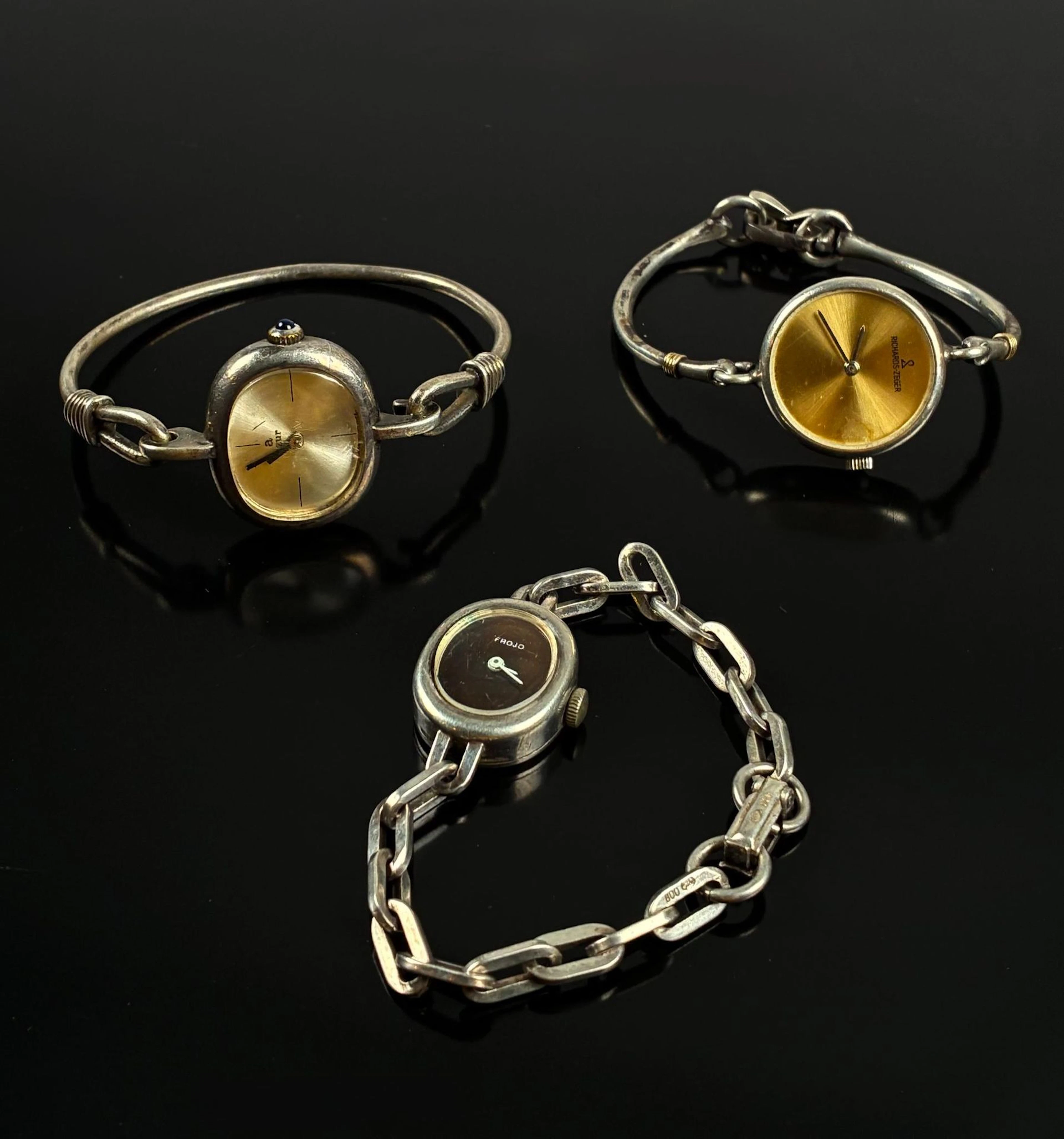 Set of three metal watches by Azur, Richards Zeger, and Froj - Lot 110