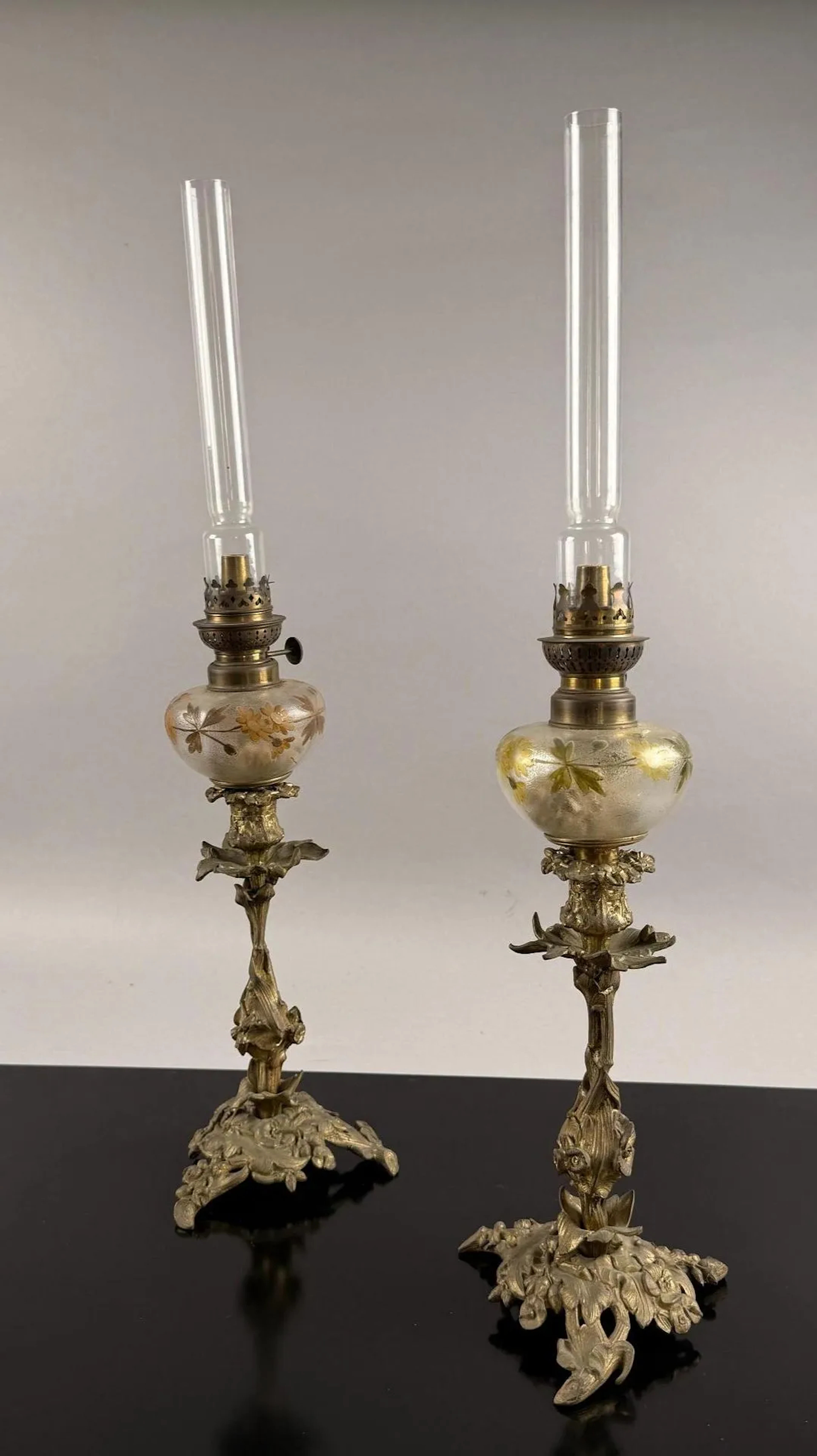 Pair of gilt bronze piano candlesticks, finely chased with f - Lot 278