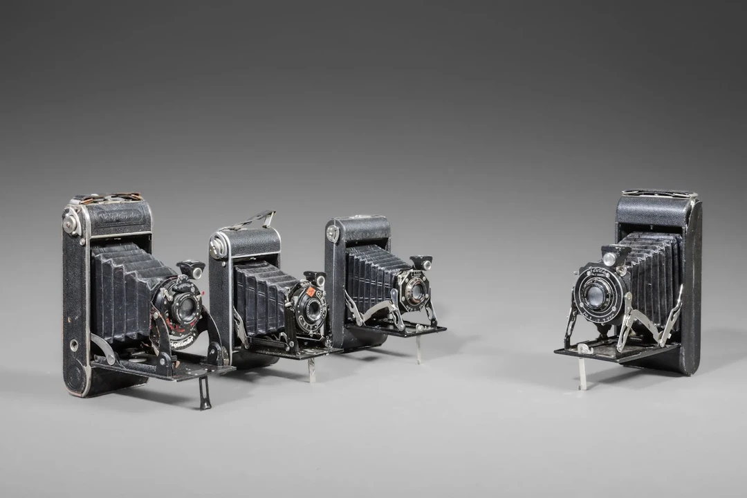 A set of four assorted bellows cameras, including a Kodak Ko - Lot 53