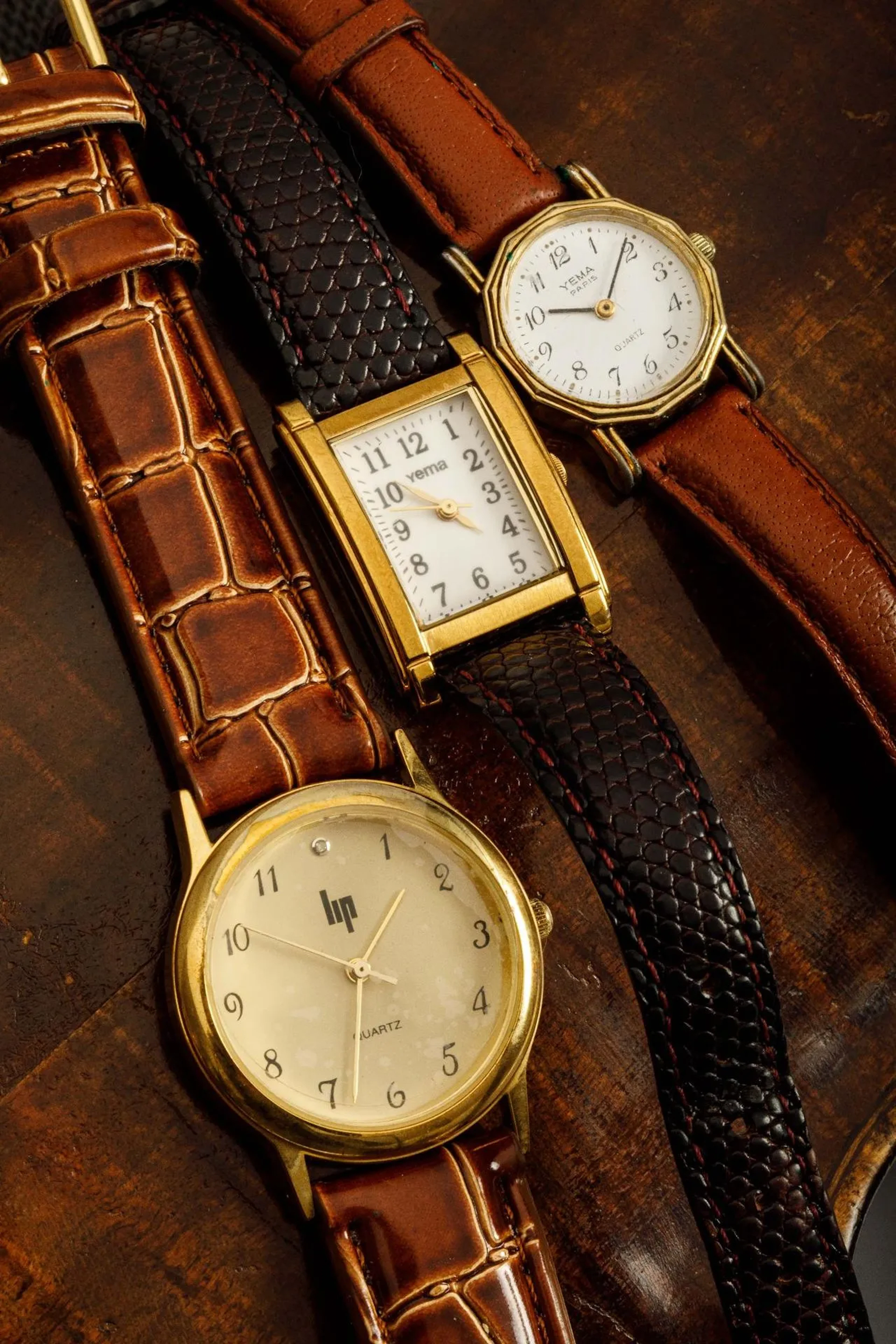 Set of three gold-plated steel ladies' watches, one LIP for - Lot 246