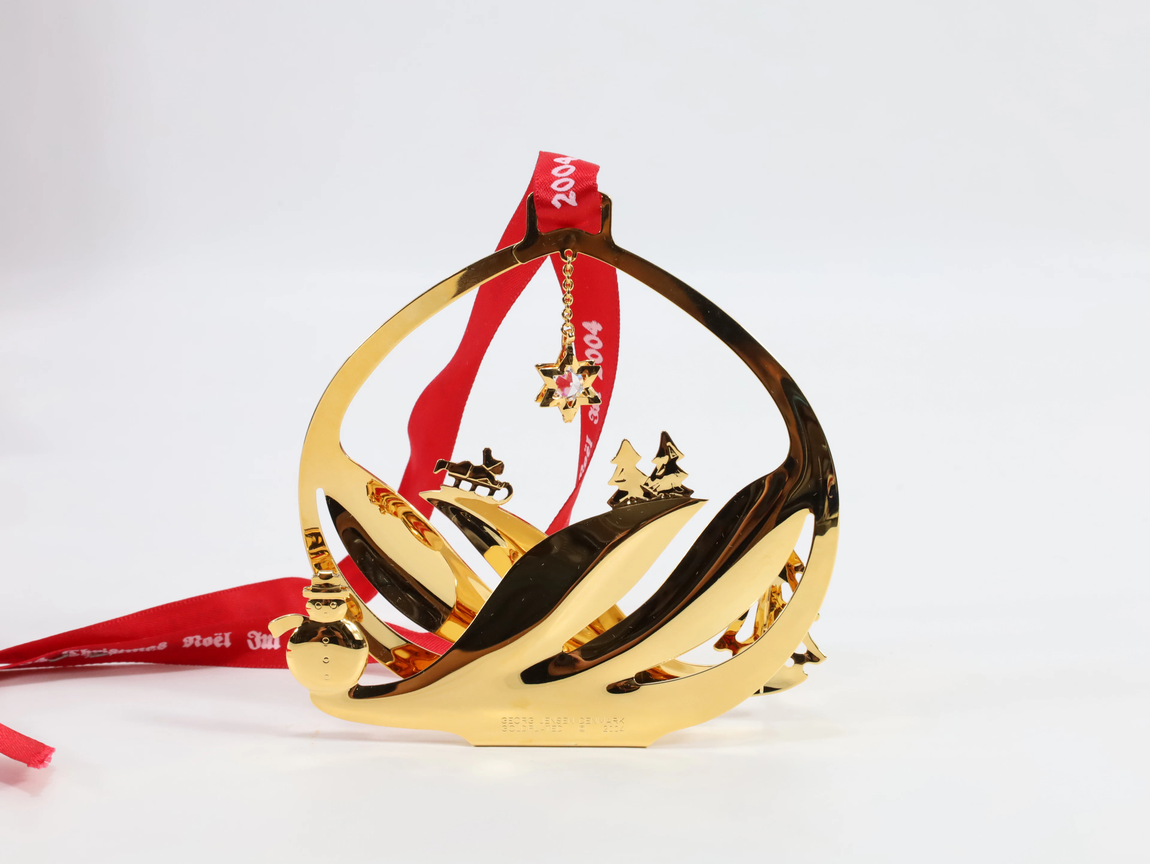Georg Jensen juleornament – snømann og landskap (2004, forgylt)