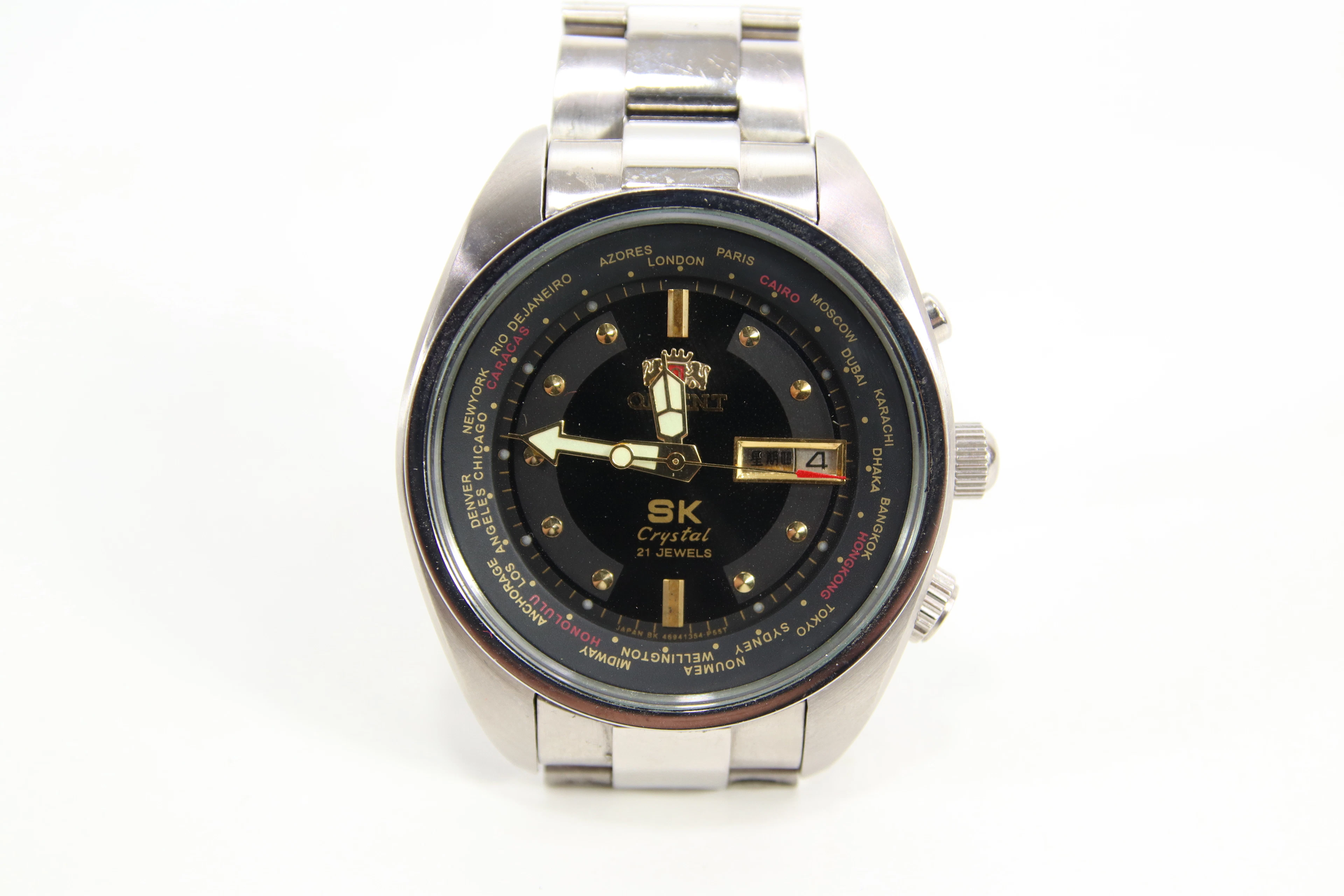 Orient SK Crystal – automatisk herreklokke, 21 Jewels, world time, vintage