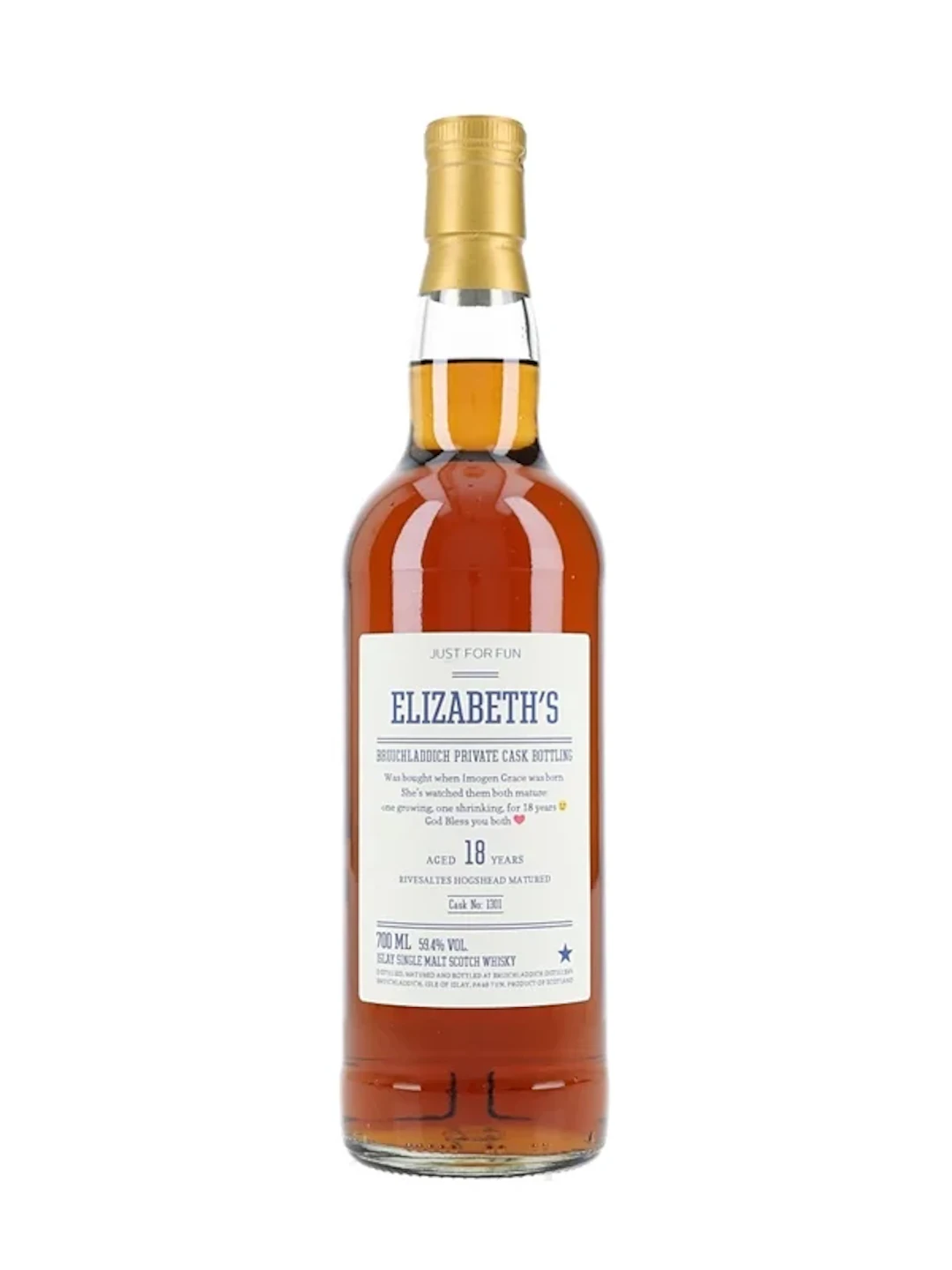 Bruichladdich 18 Year Old Cask 1301 Private Cask Bottling 70cl / 59.4%