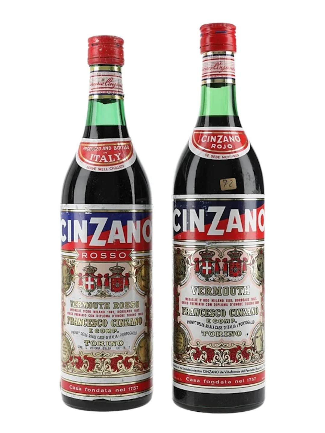 Cinzano Rosso & Rojo Vermouth Bottled 1970s 2 x 93cl / 16%