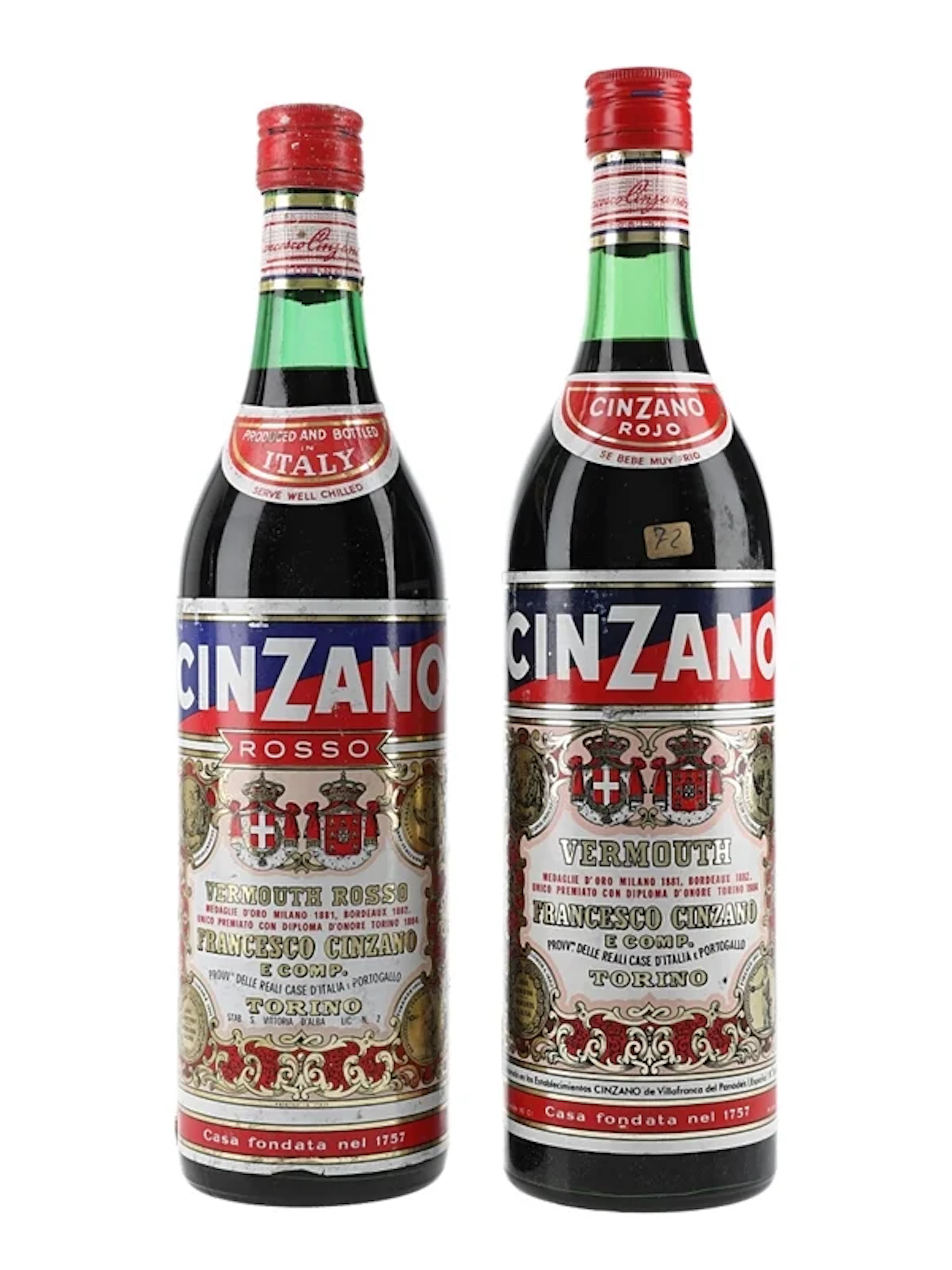 Cinzano Rosso & Rojo Vermouth Bottled 1970s 2 x 93cl / 16%