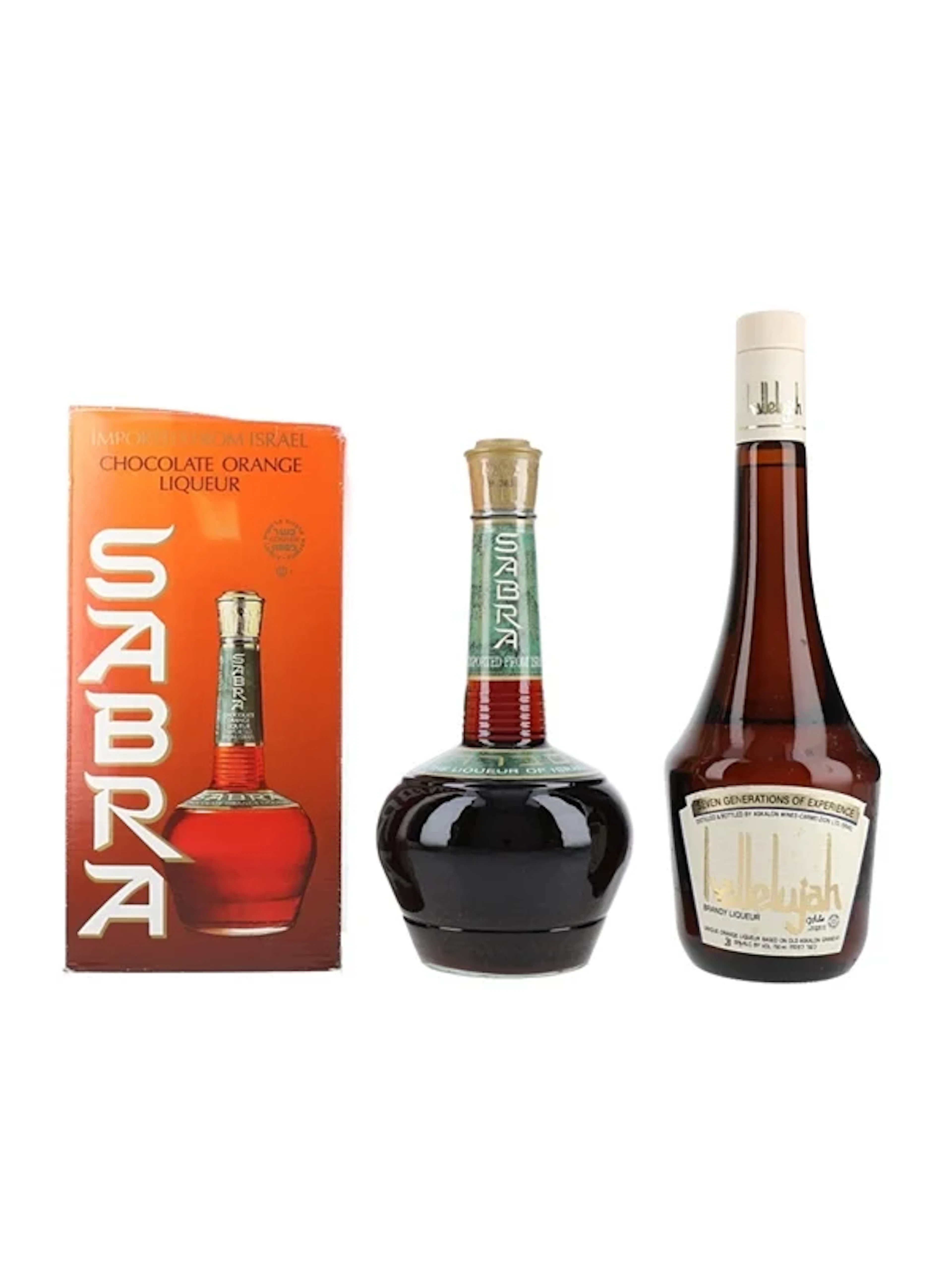 Sabra Chocolate Orange Liqueur & Hallelujah Brandy Bottled 1980s 2 x 75cl