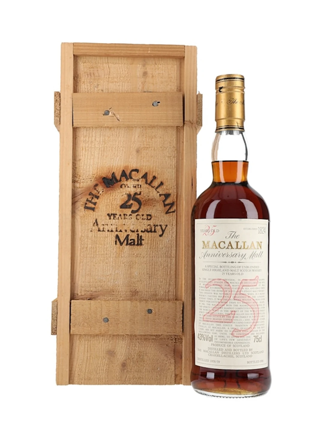 Macallan 1958-1959 25 Year Old Anniversary Malt Bottled 1986 75cl / 43%