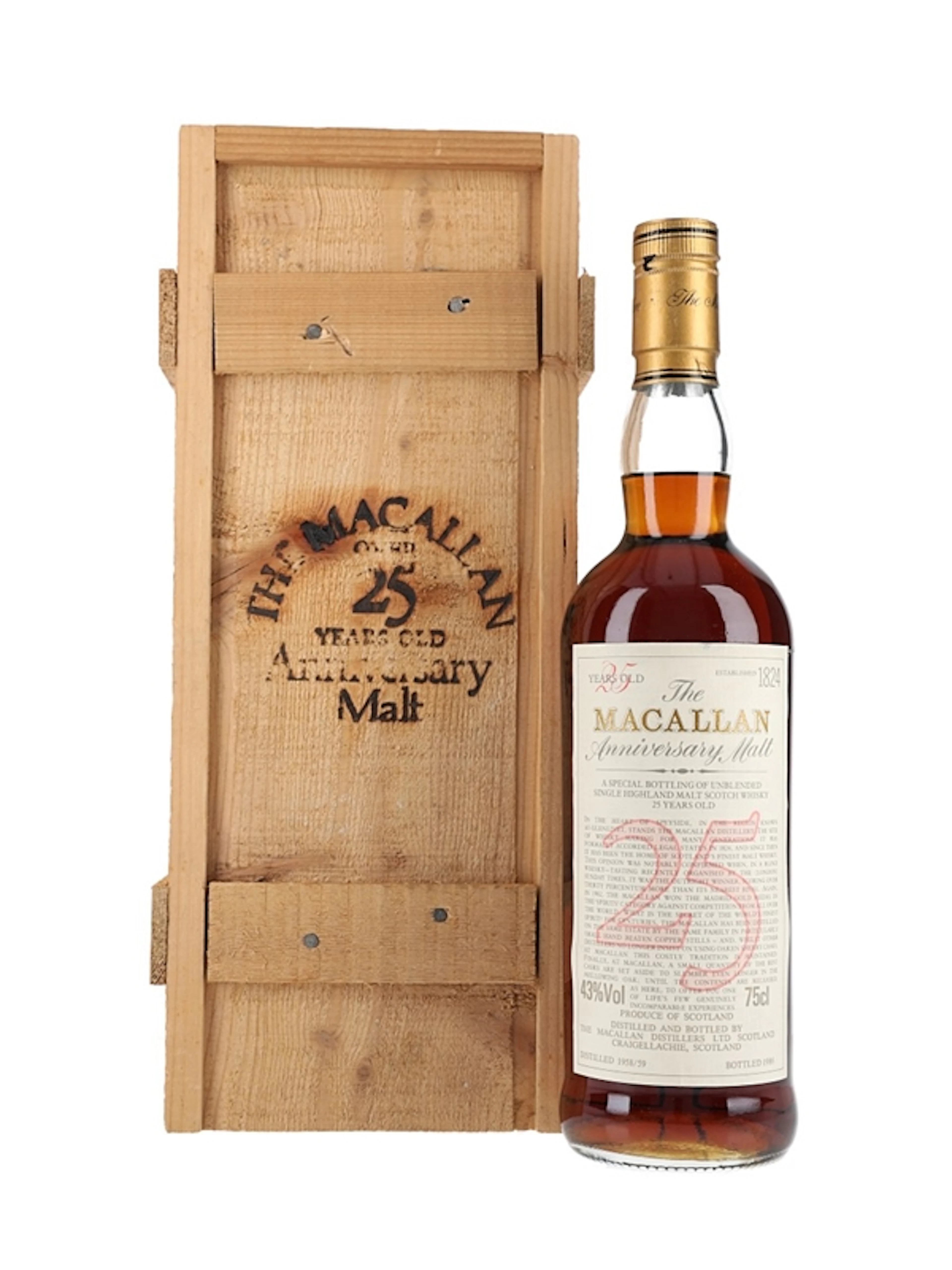 Macallan 1958-1959 25 Year Old Anniversary Malt Bottled 1986 75cl / 43%