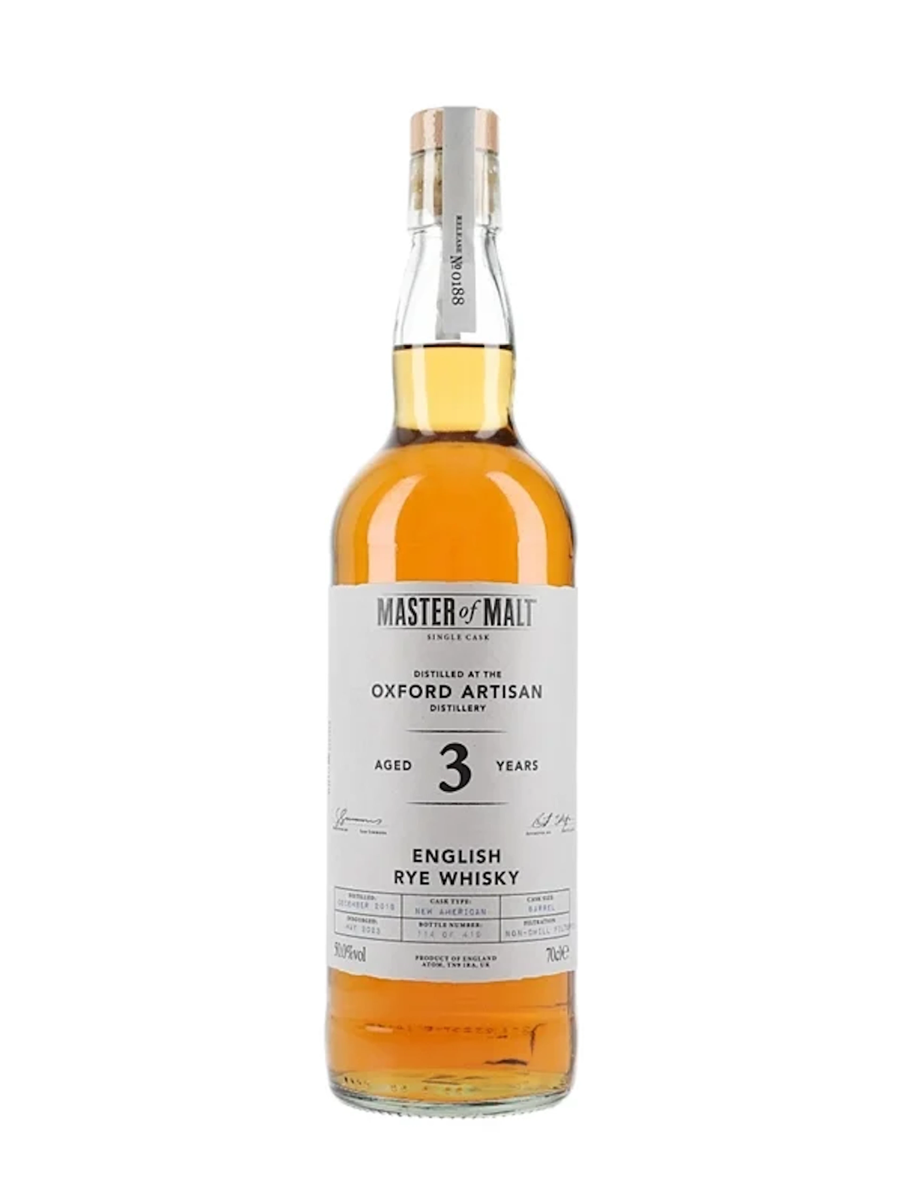 Oxford Artisan 2019 3 Year Old English Rye Whisky Bottled 2023 - Master