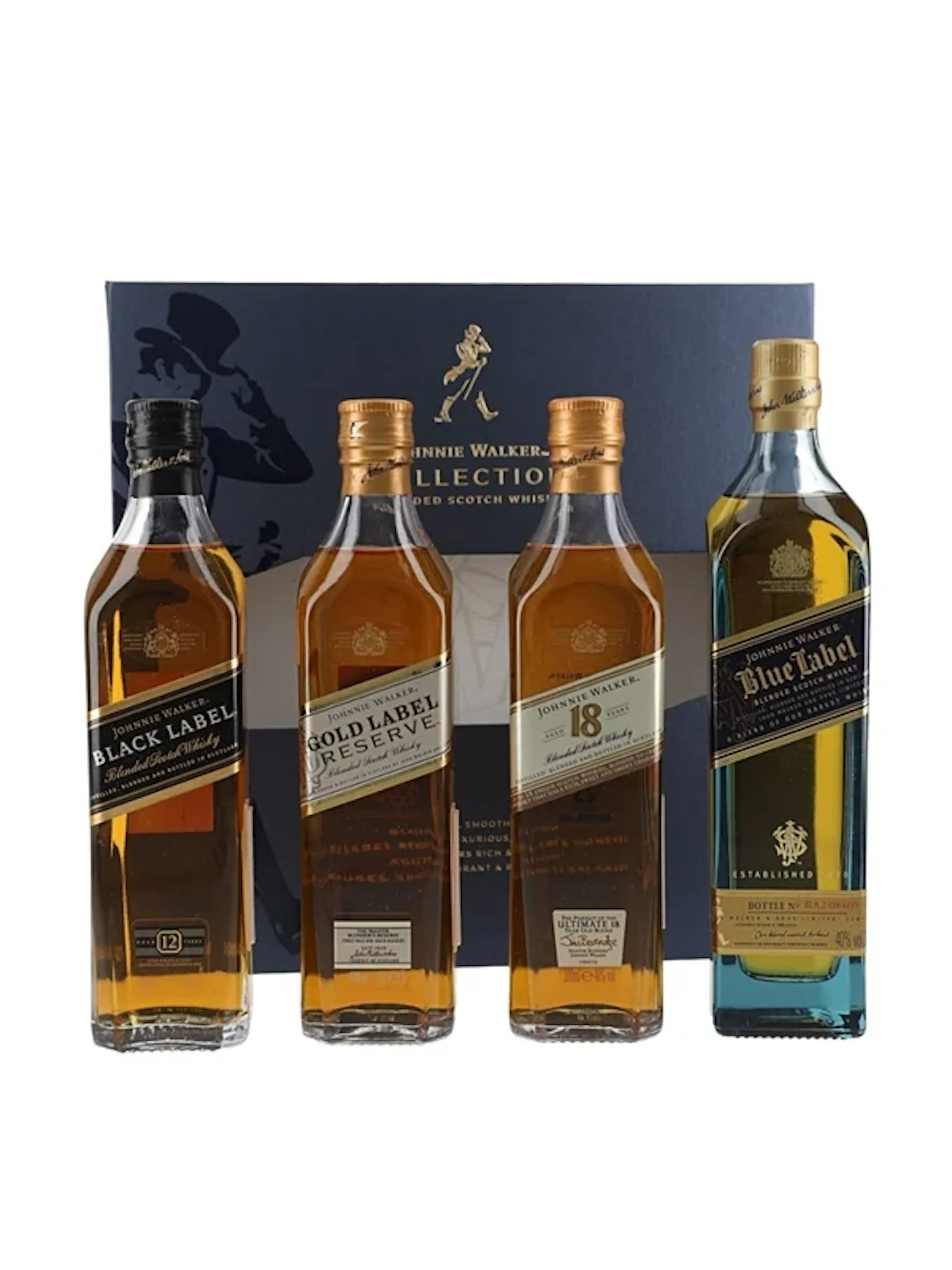 Johnnie Walker The Collectio Black, Gold, Ultimate 18 & Blue Label