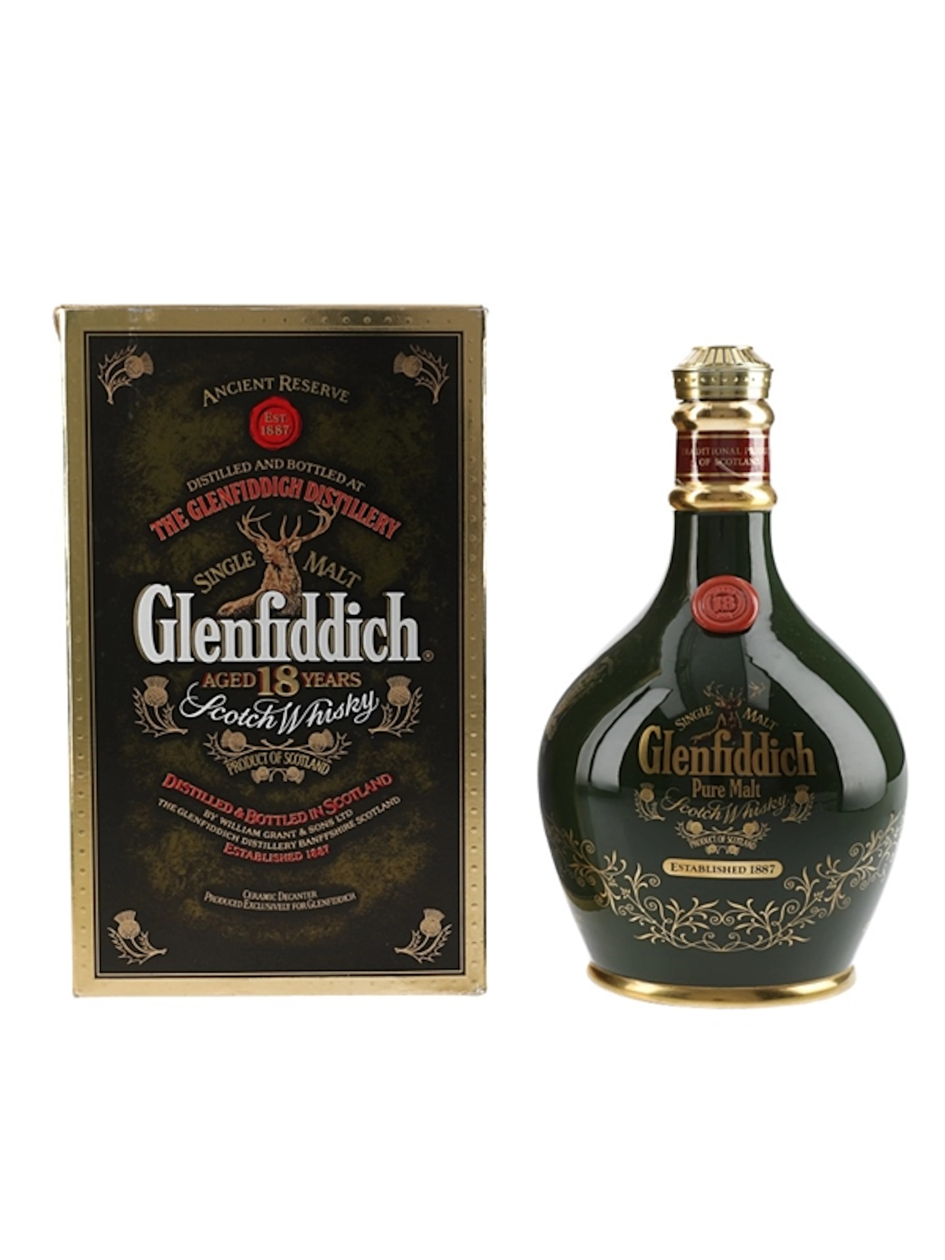 Glenfiddich 18 Year Old Bottled 1990s - Green Ceramic Decanter 75cl / 43%