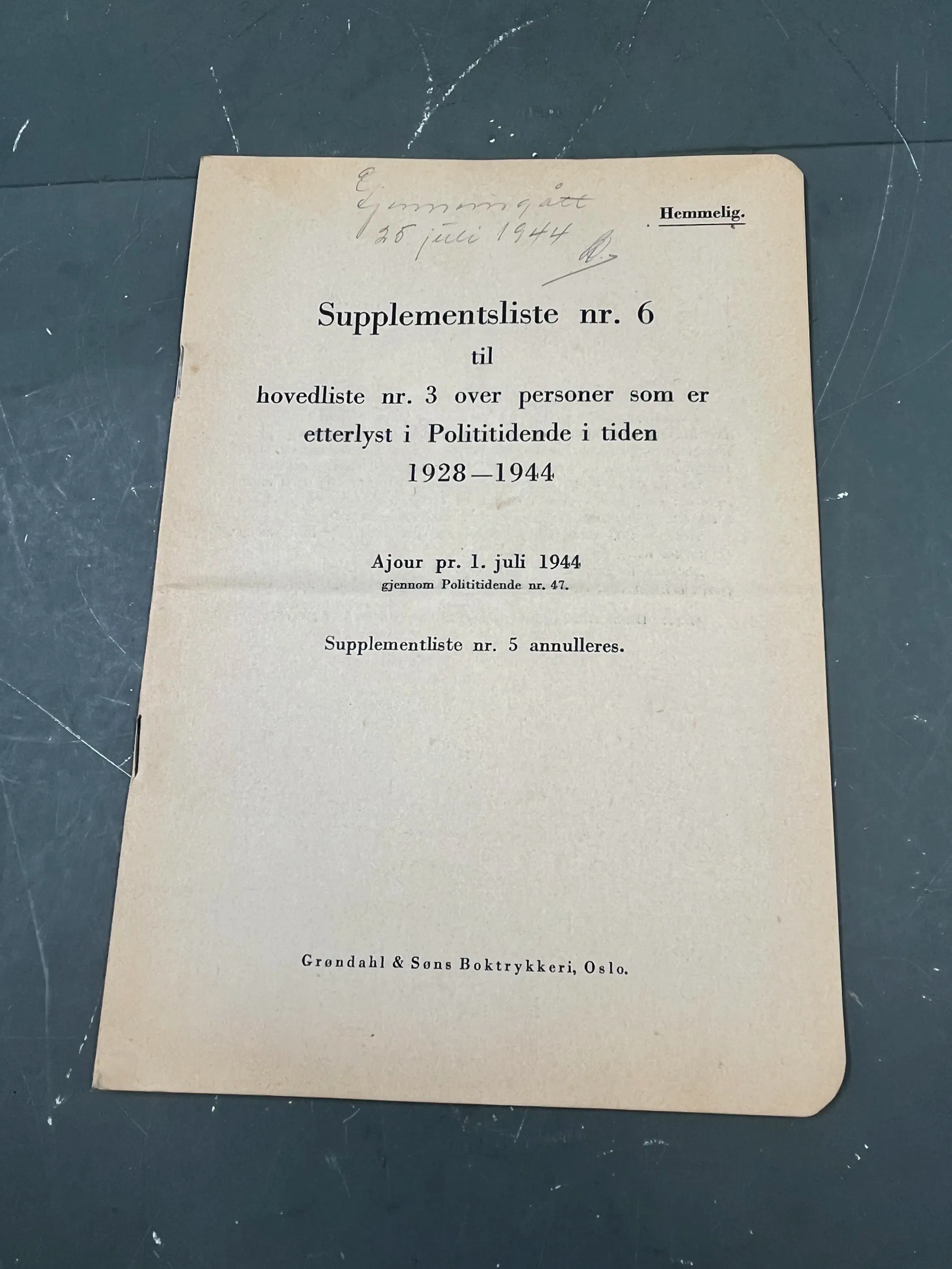 Hemmelig liste fra 2vk 1944