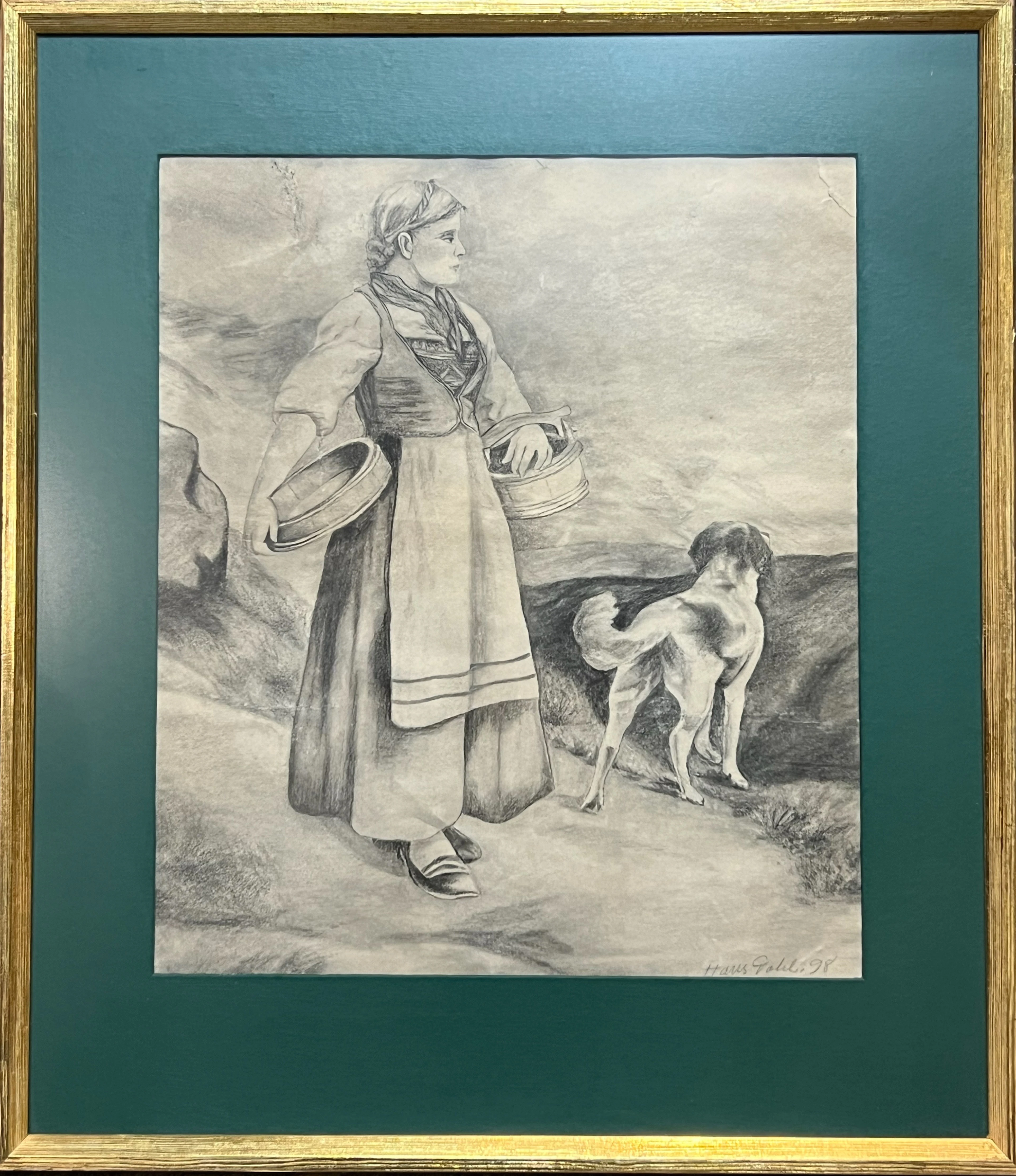 Hans Dahl(1849-1937) "Budeie og hund" 1898